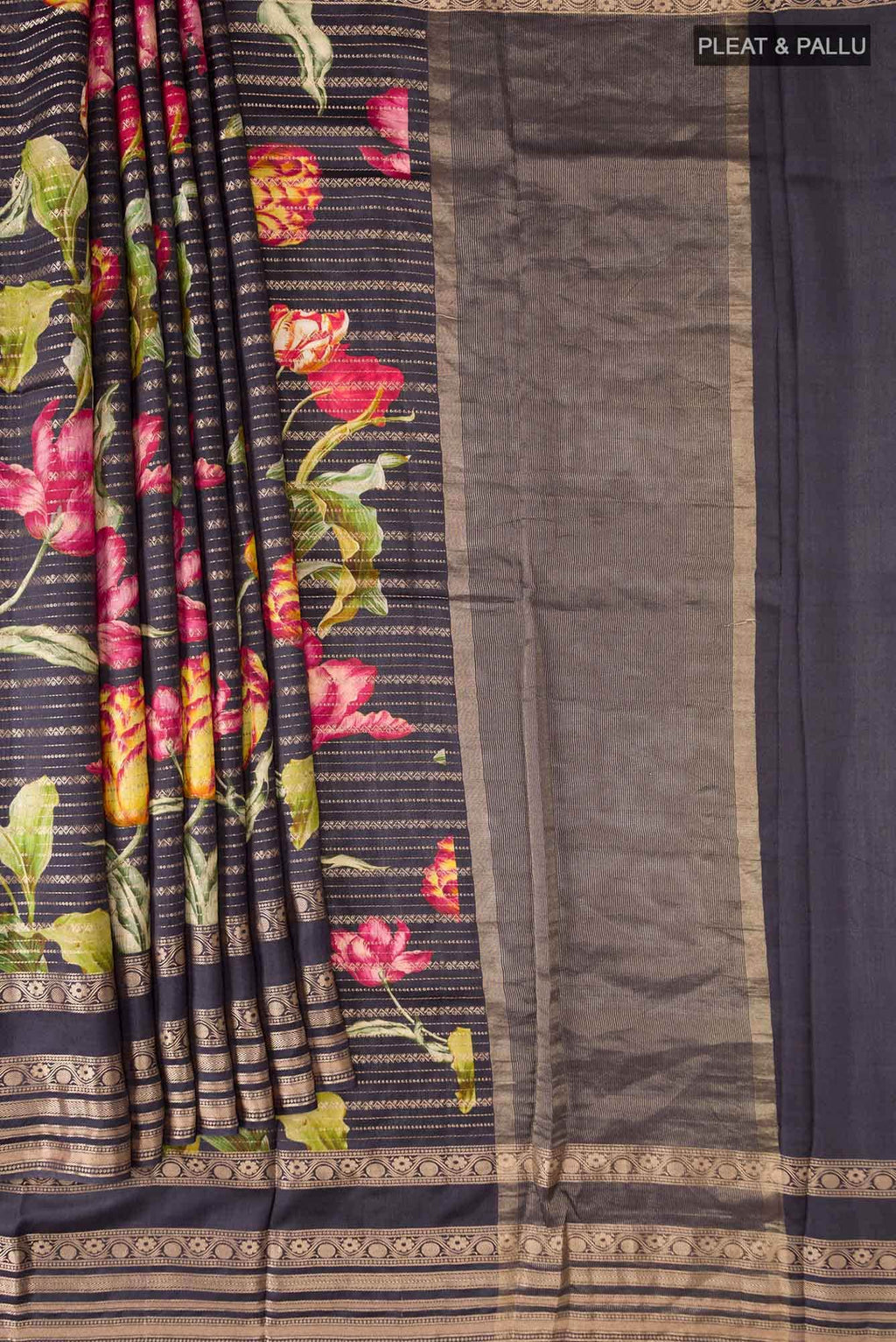 Blue Tussar Silk Saree