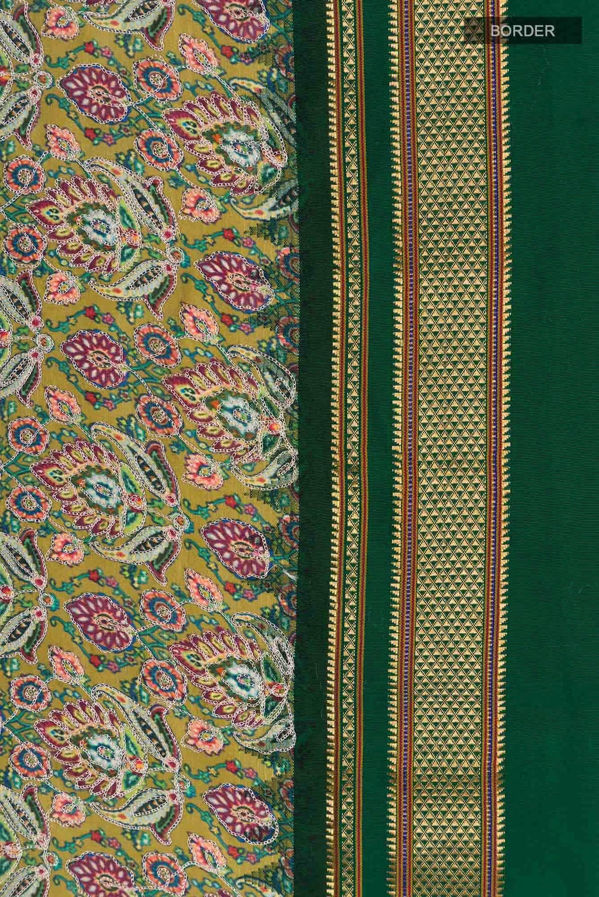 Green Printed Silk Saree