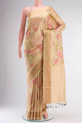 Beige Printed Silk Saree