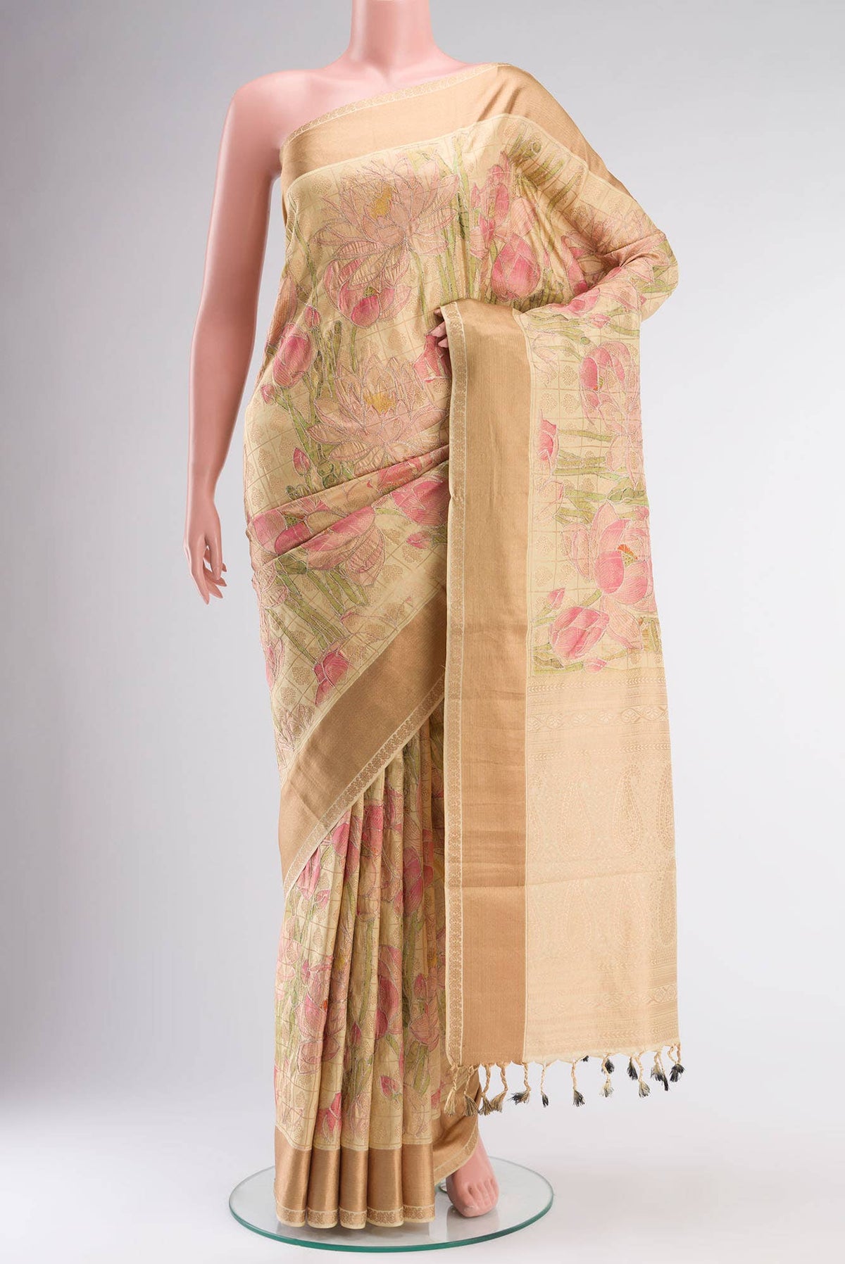 Beige Printed Silk Saree