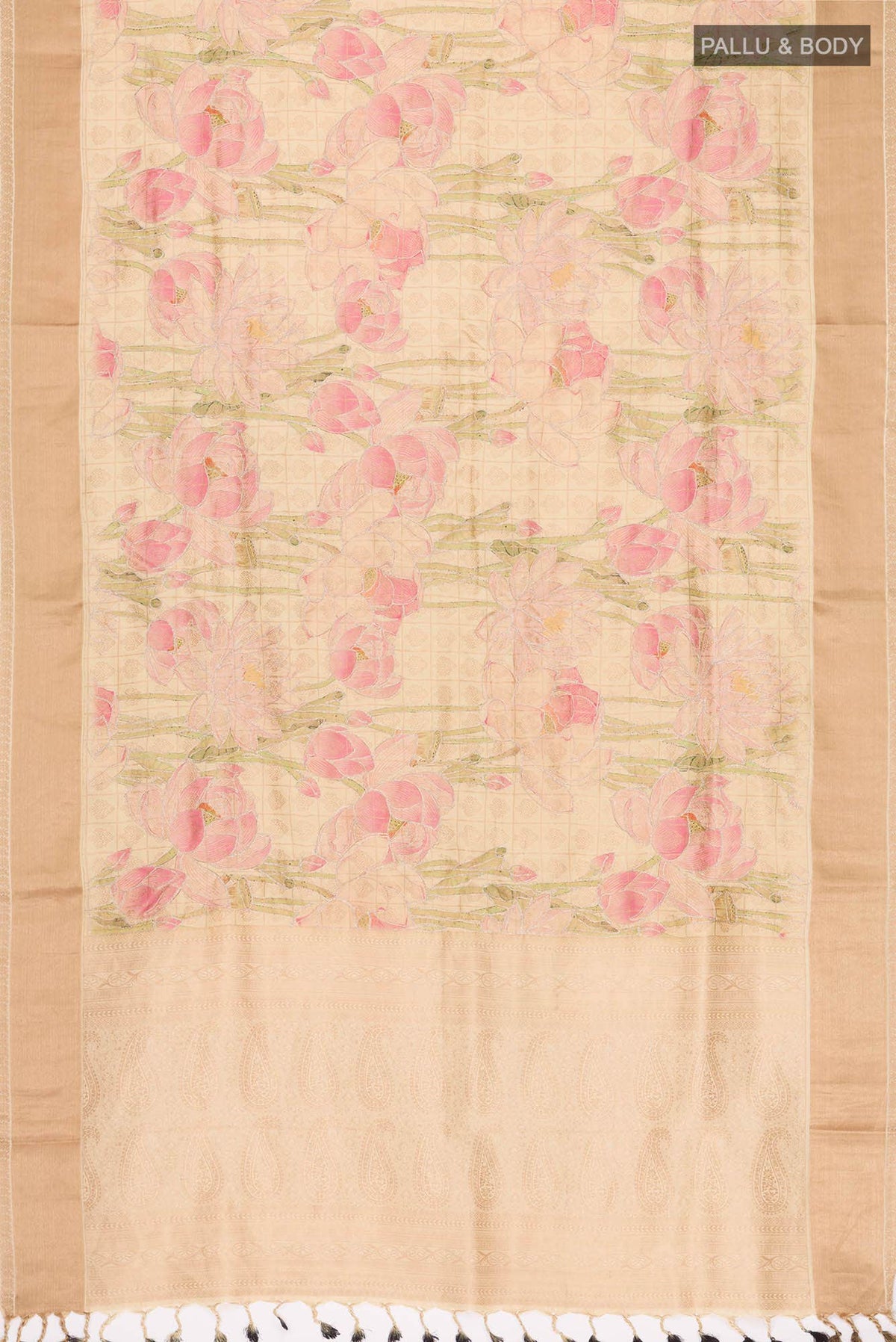 Beige Printed Silk Saree