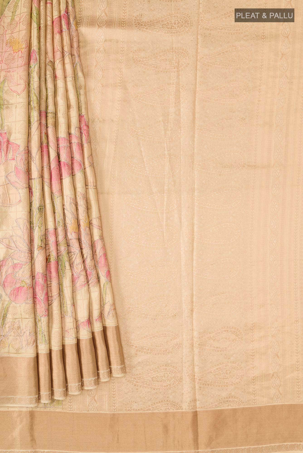Beige Printed Silk Saree
