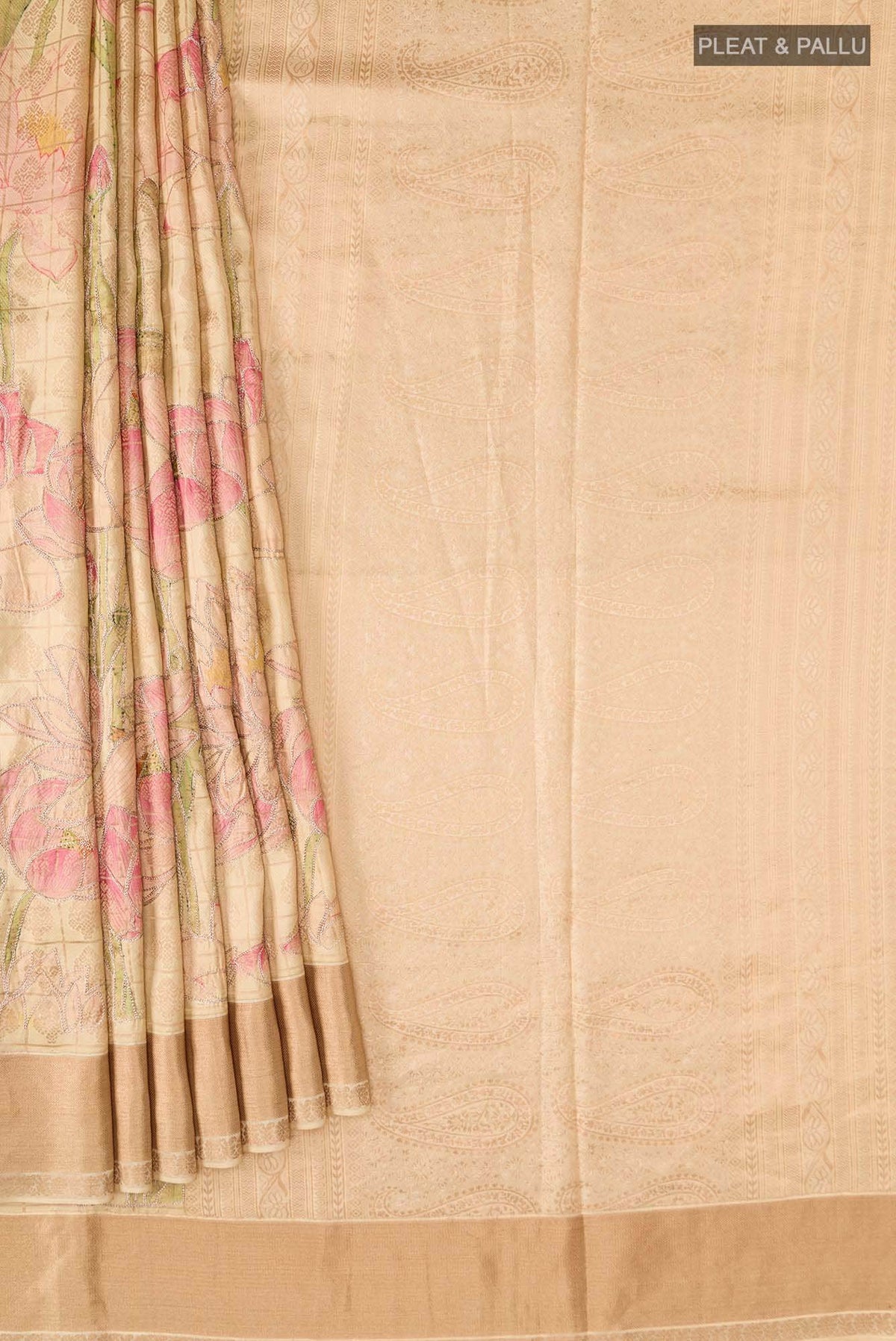 Beige Printed Silk Saree