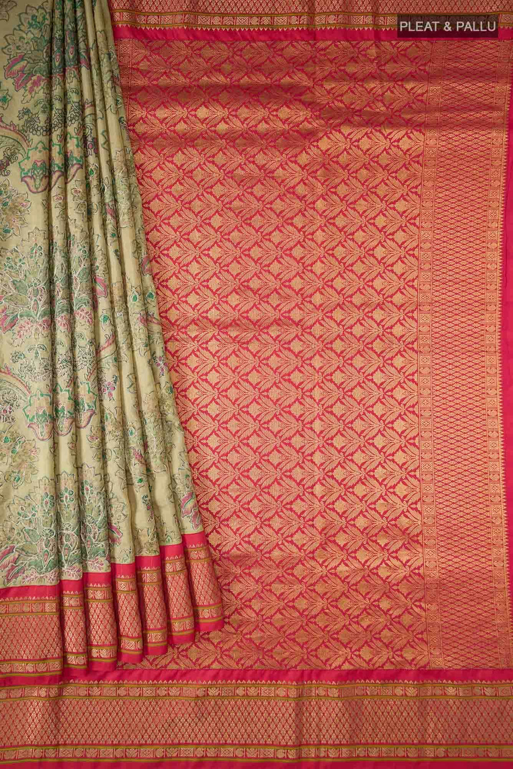 Green Printed Silk Saree