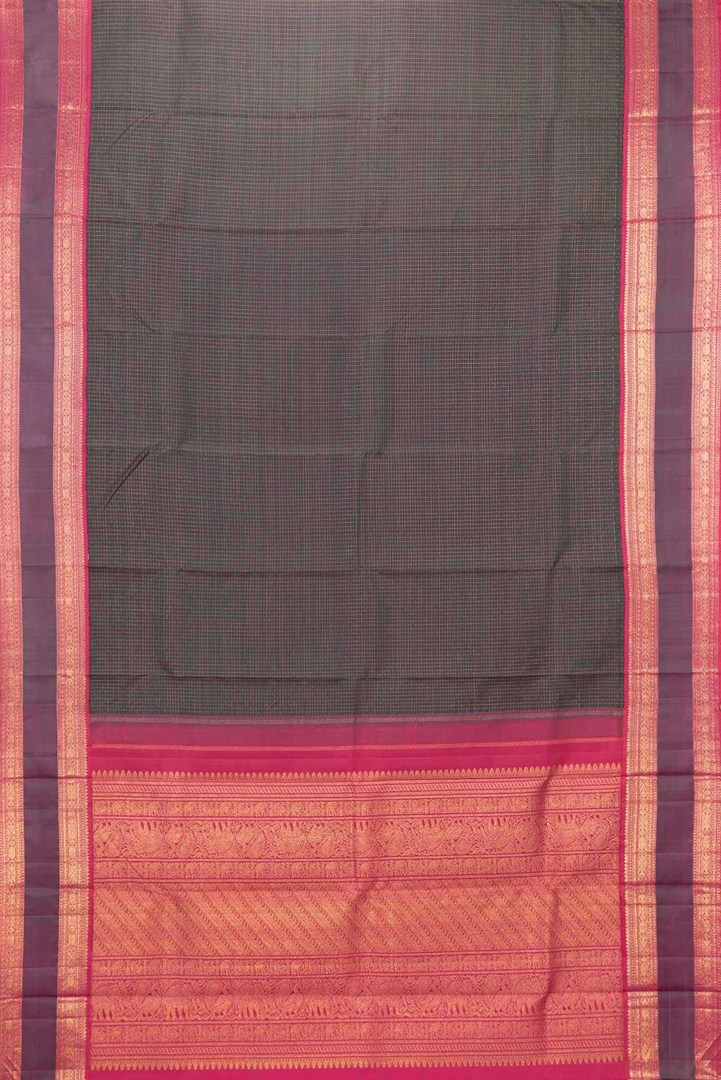 Pure Silk Pure Zari Black Dual Tone Kanchipuram Saree