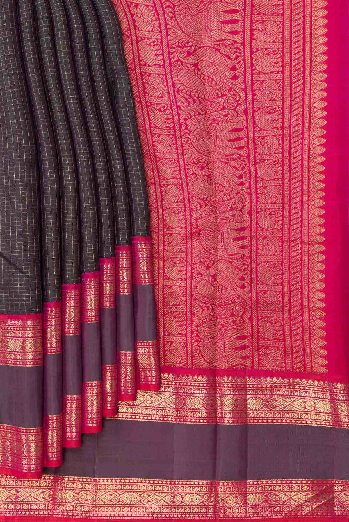 Pure Silk Pure Zari Black Dual Tone Kanchipuram Saree