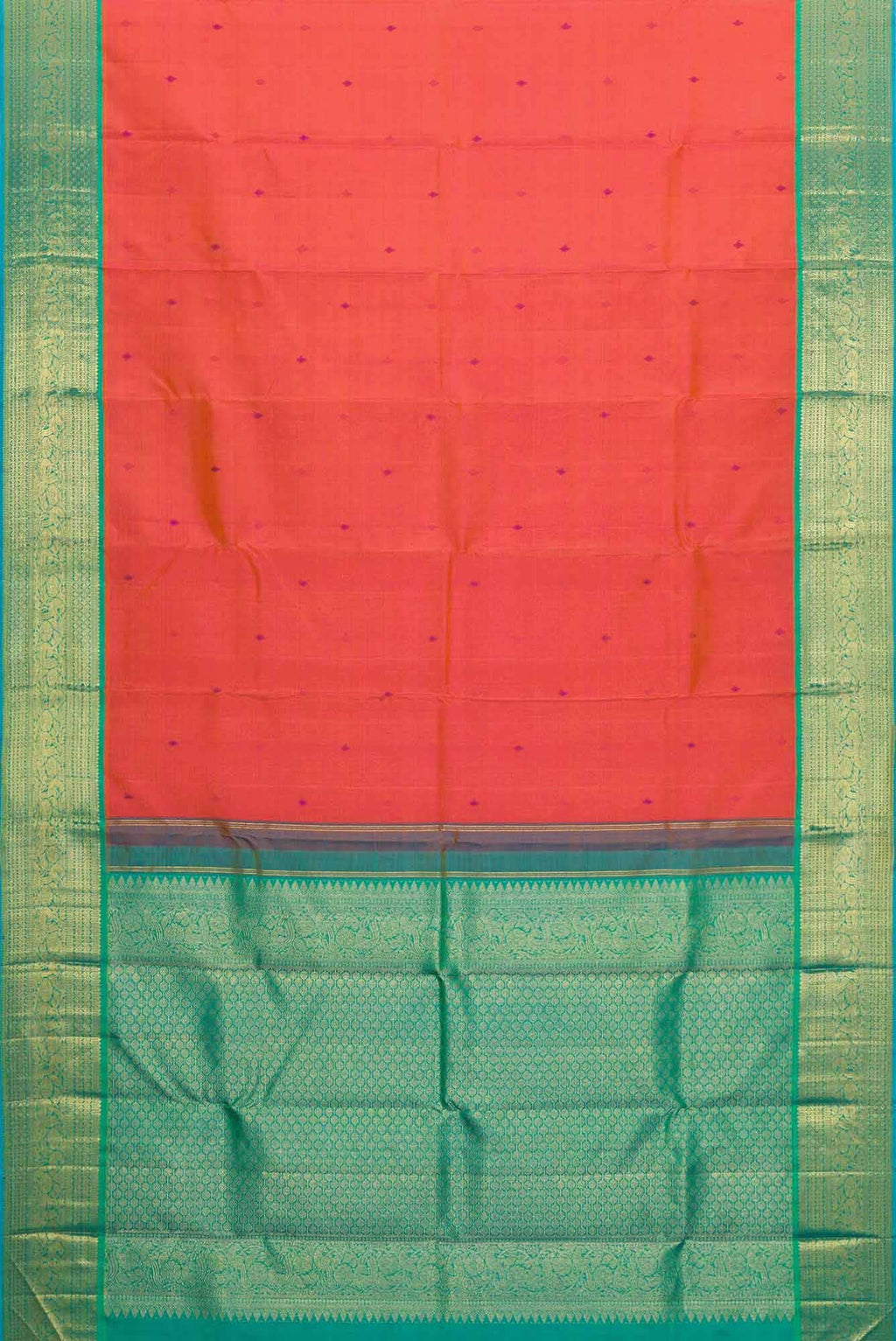 Pure Silk Pure Zari Orange Dual Tone Kanchipuram Saree