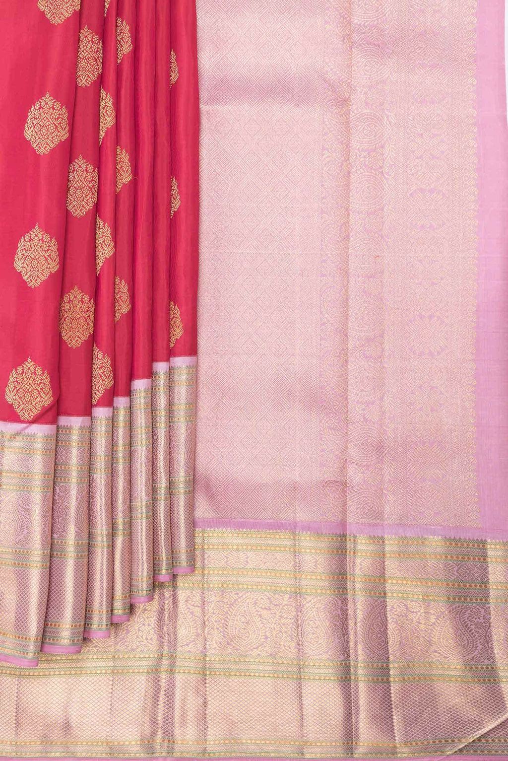 Pure Silk Pure Zari Dark Pink Dual Tone Kanchipuram Saree