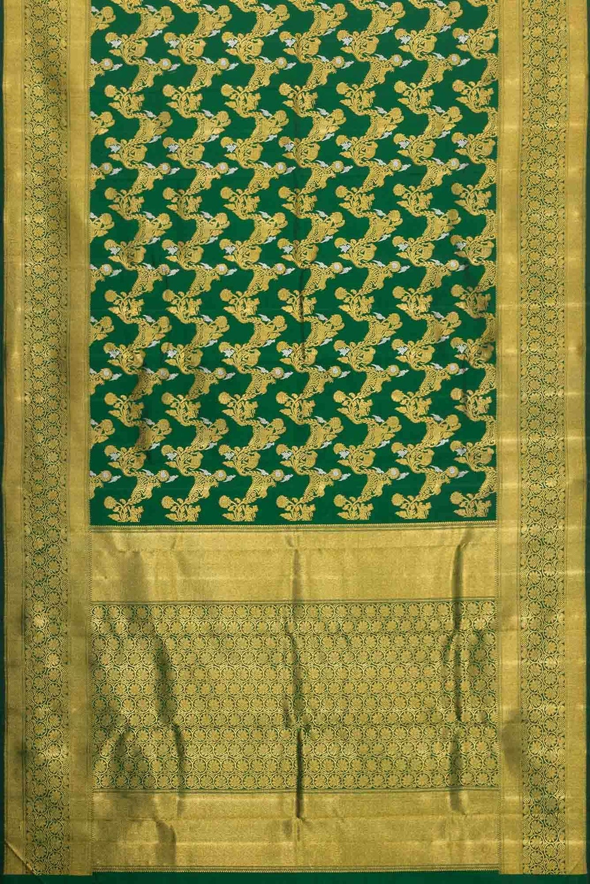 Pure Silk Pure Zari Green Dual Tone Kanjivaram Saree