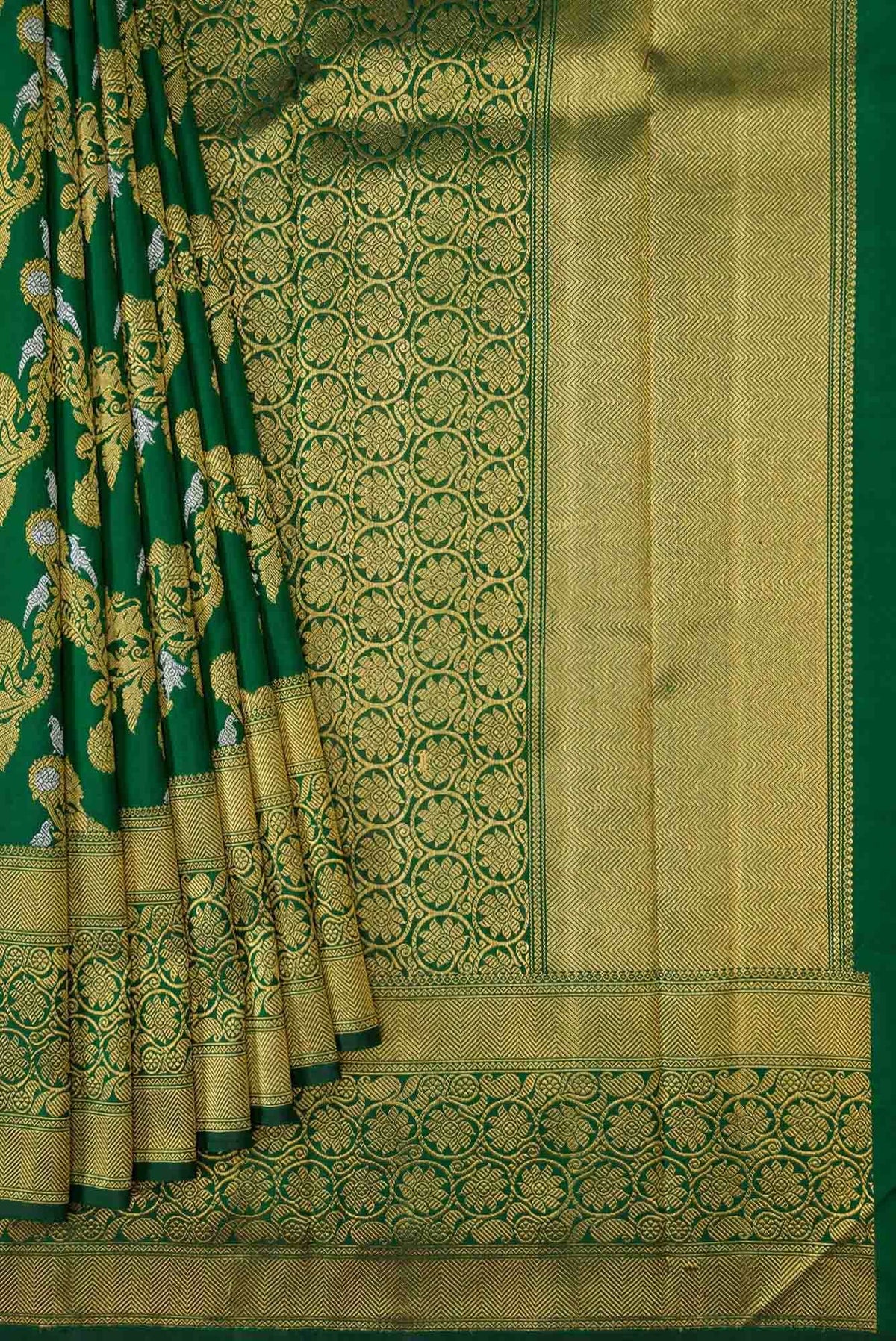 Pure Silk Pure Zari Green Dual Tone Kanjivaram Saree