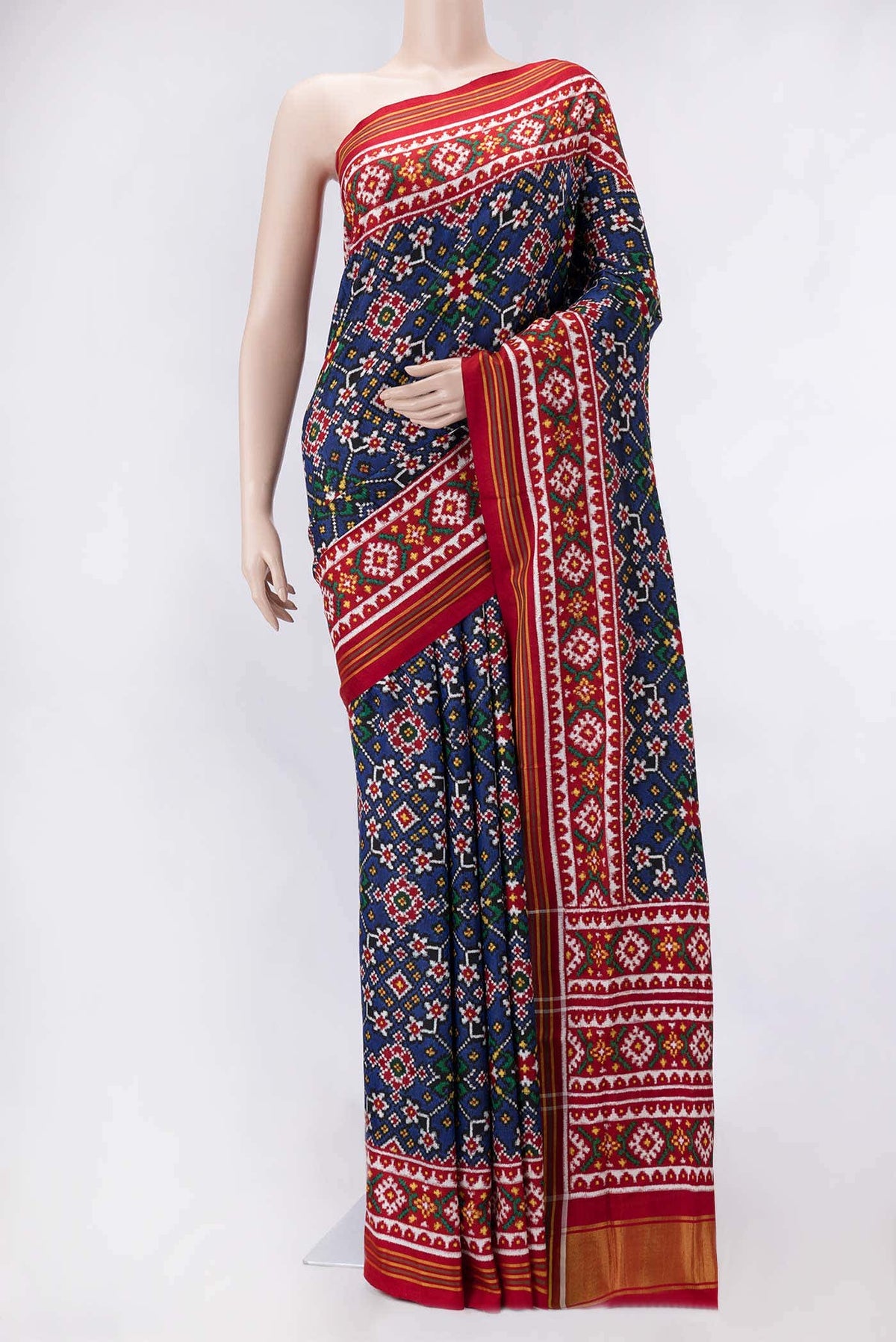 Pure Silk Pure Zari Royal Blue Dual Tone Double Ikat Saree