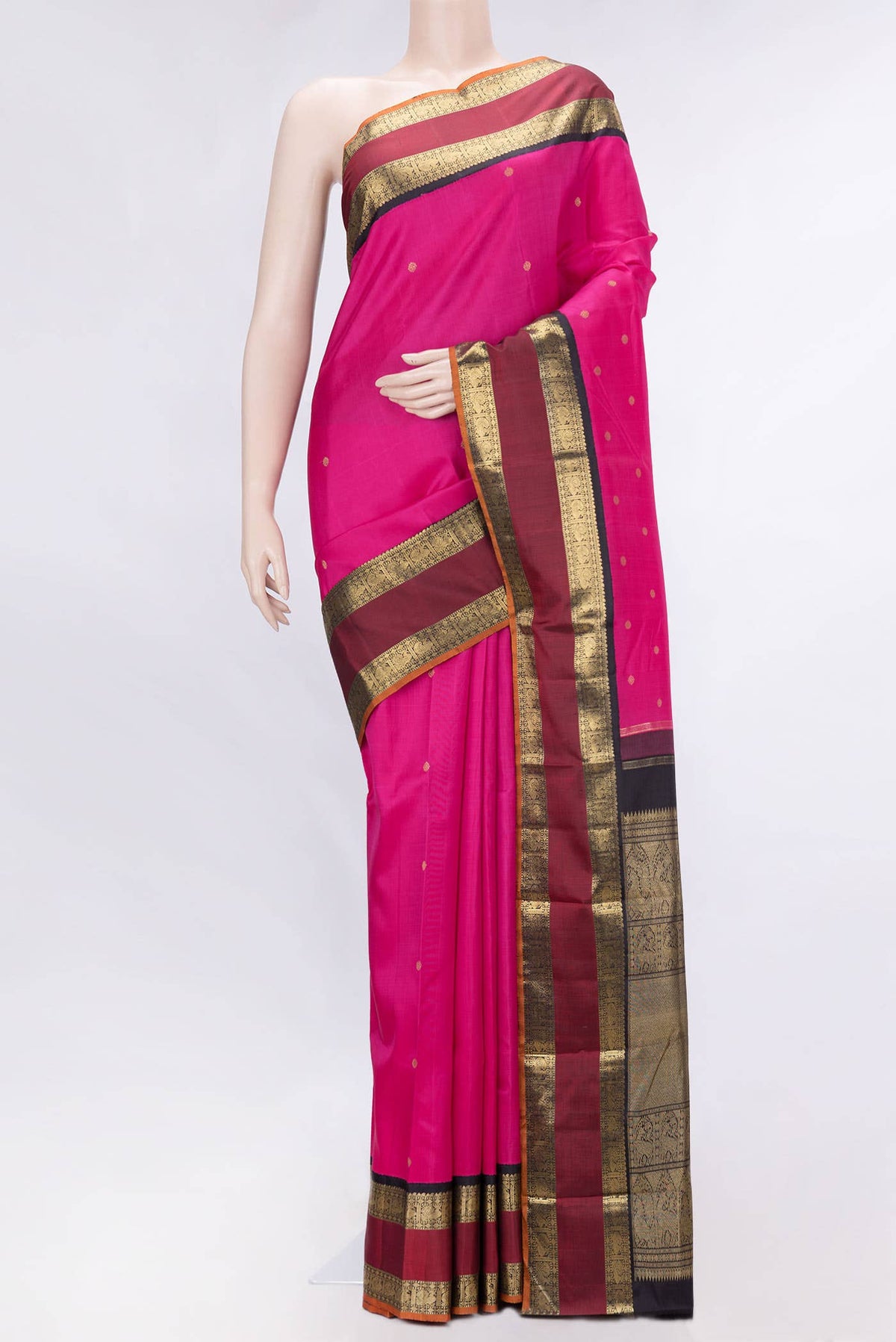 Pure Silk Pure Zari Pink Dual Tone Kanchipuram Saree