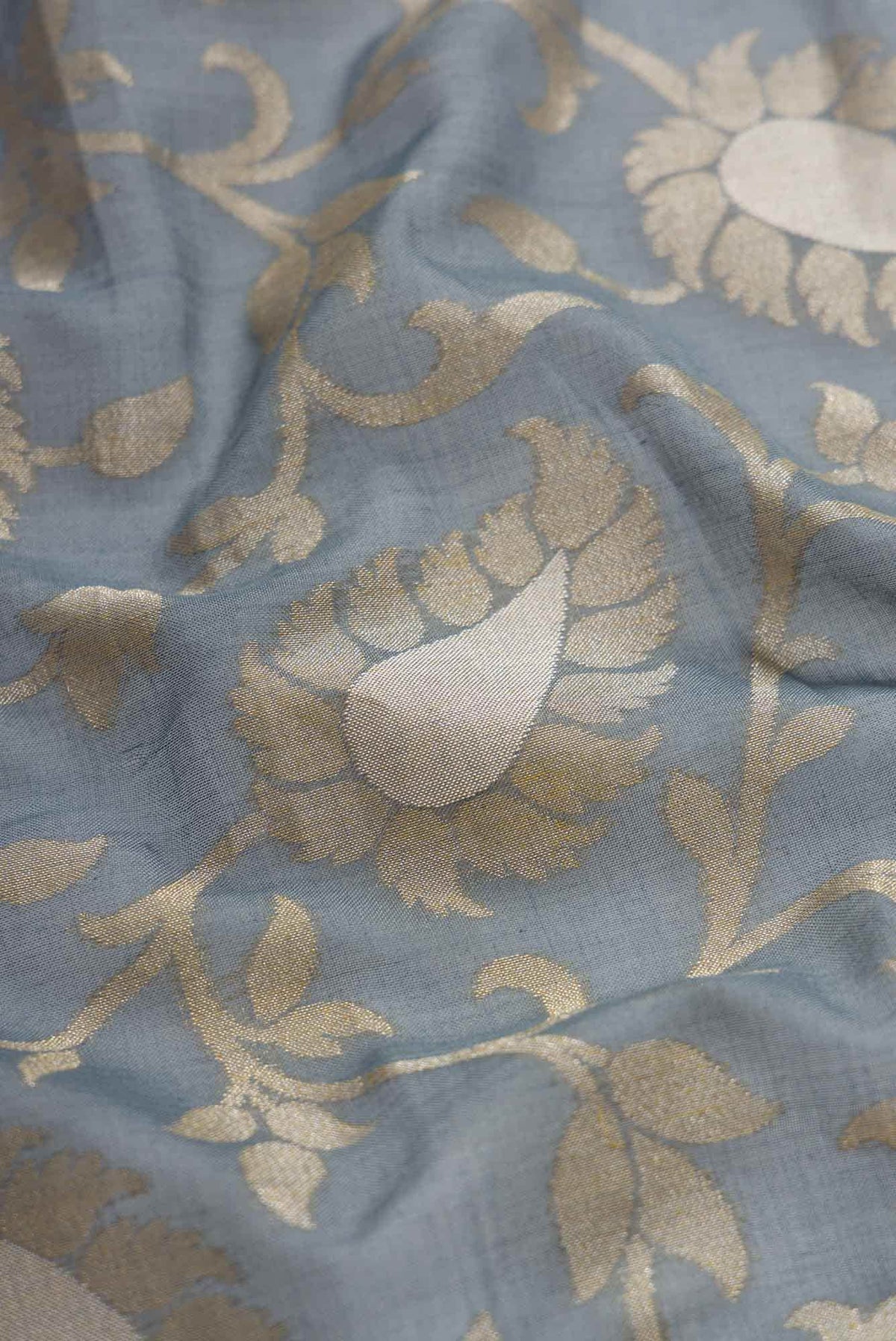 Pure Silk Pure Zari Grey Dual Tone Banarasi Cotton Saree