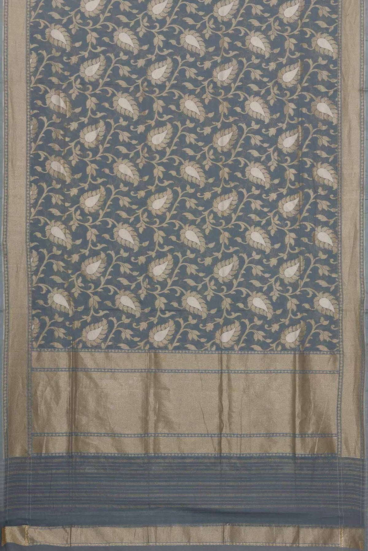 Pure Silk Pure Zari Grey Dual Tone Banarasi Cotton Saree