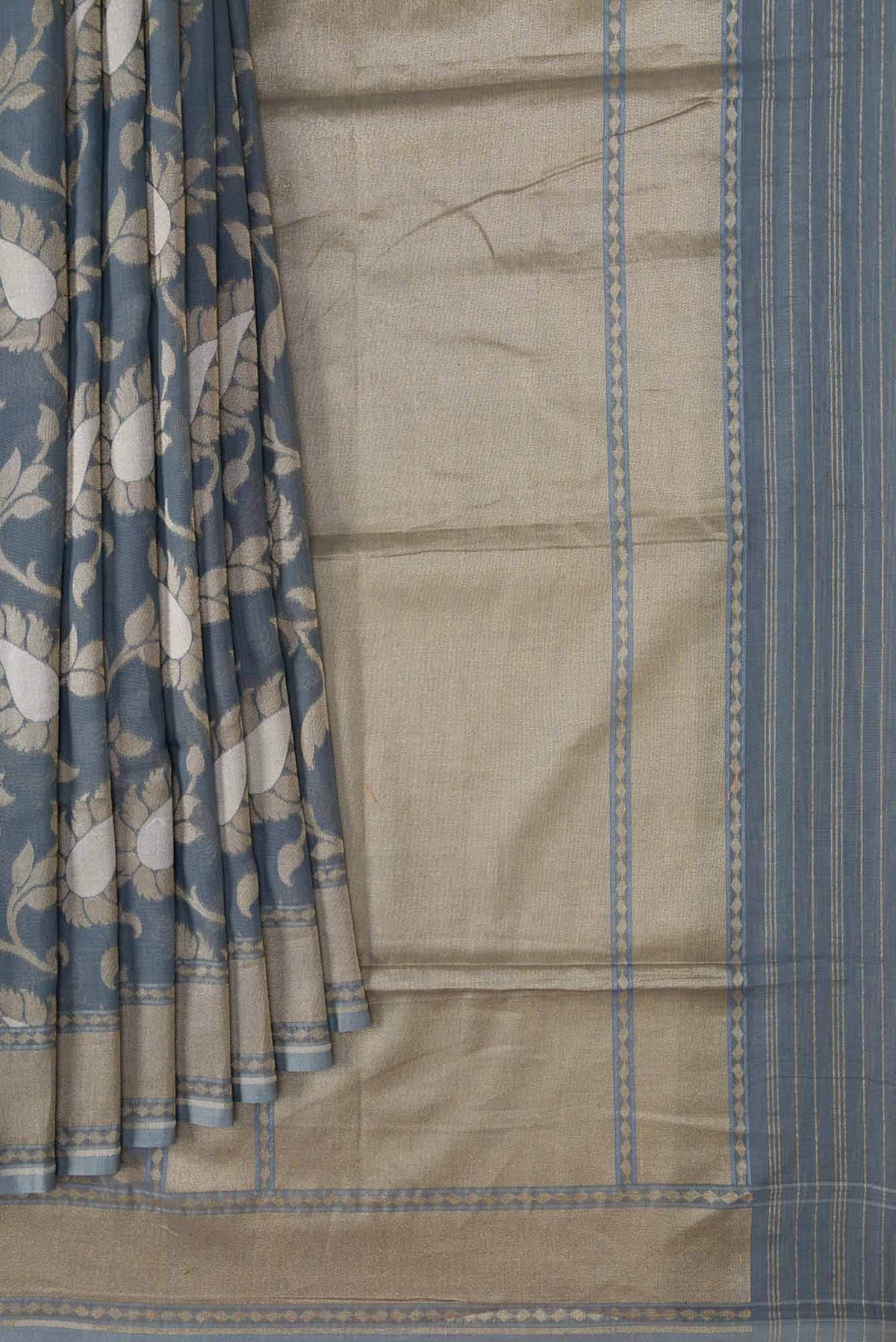 Pure Silk Pure Zari Grey Dual Tone Banarasi Cotton Saree