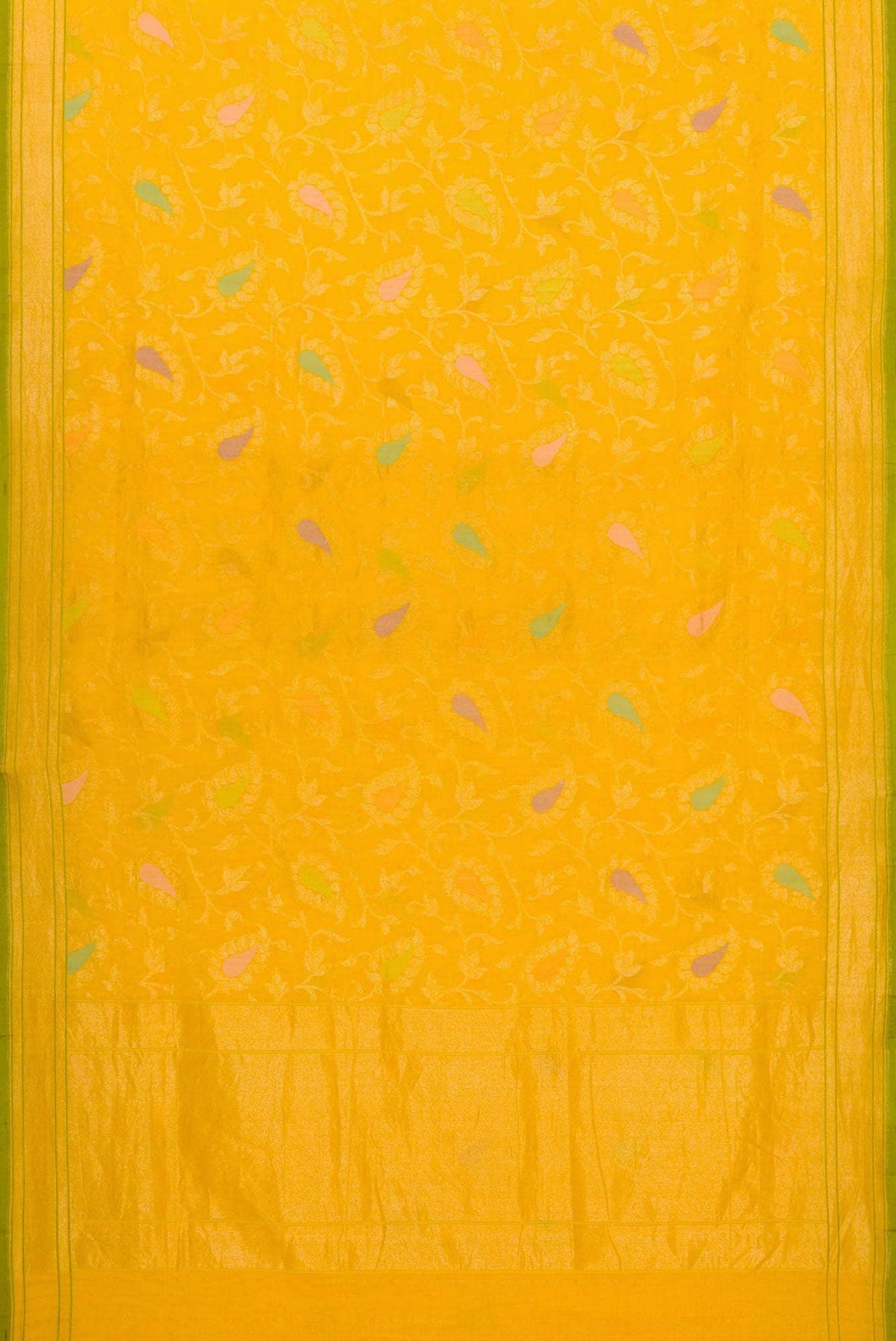 Pure Silk Pure Zari Yellow Dual Tone Banarasi Cotton Saree
