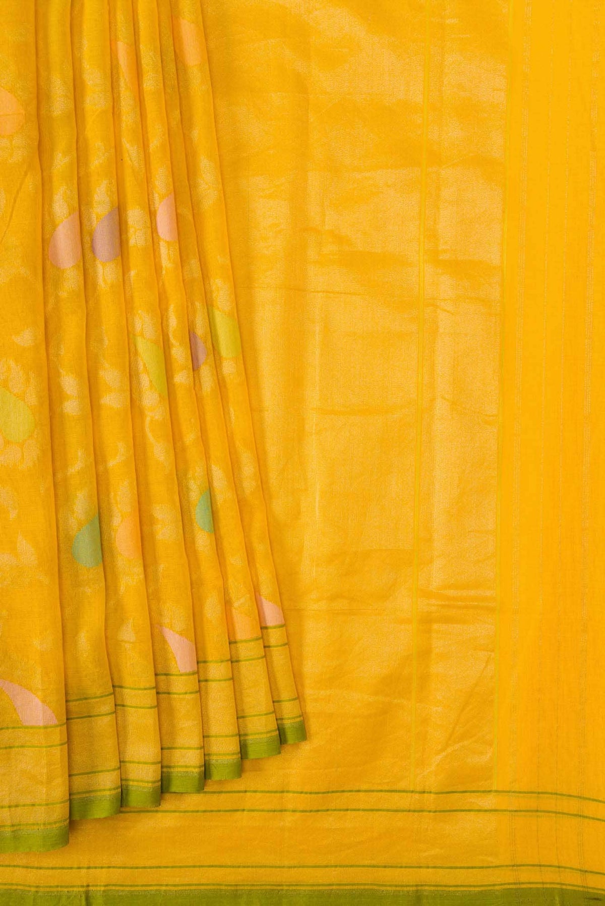 Pure Silk Pure Zari Yellow Dual Tone Banarasi Cotton Saree