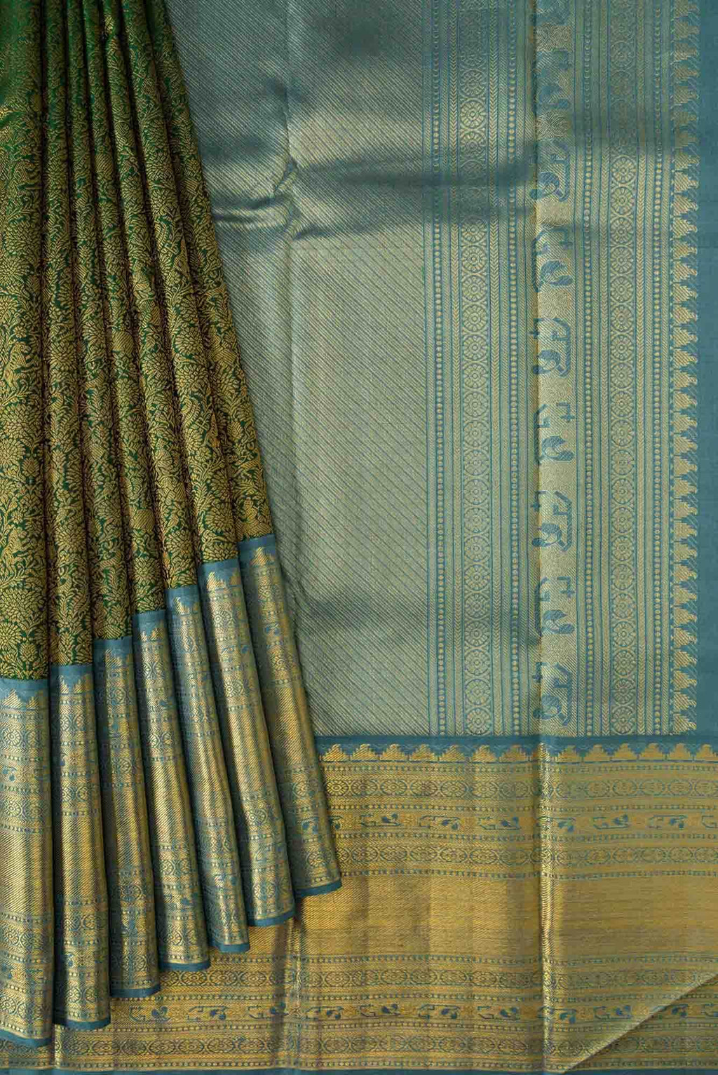 Bottle Green Kanchipuram Silk Saree
