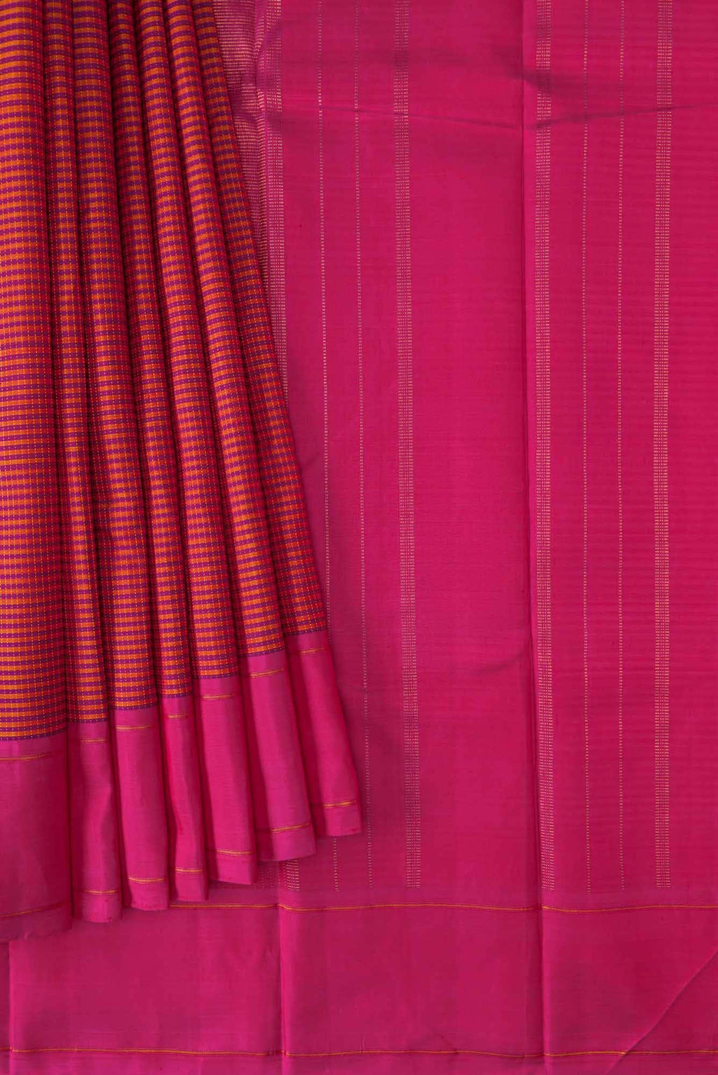 Pure Silk Pure Zari Orange and Pink Dual Tone Kanjivaram Saree