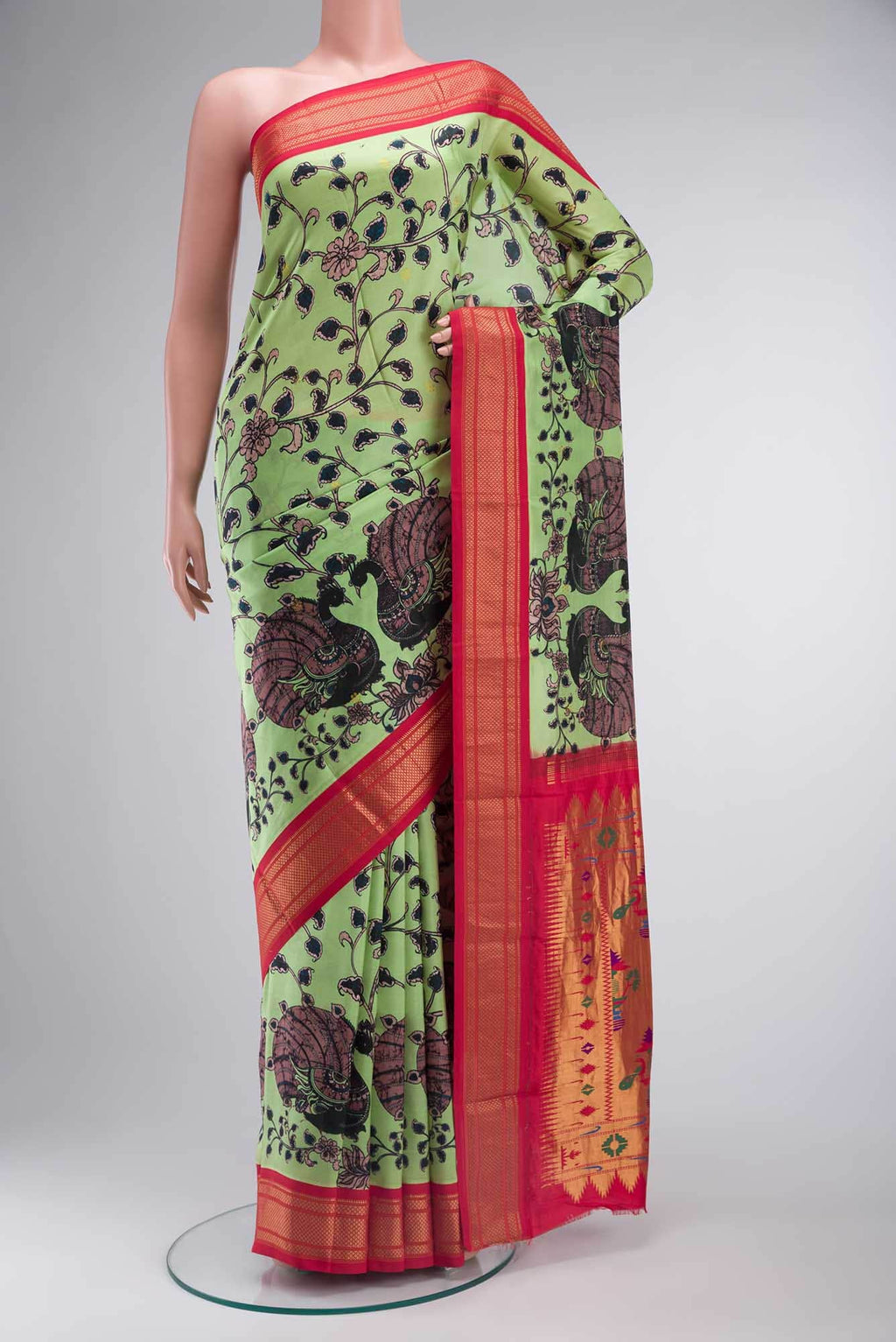 Green Printed Silk Saree
