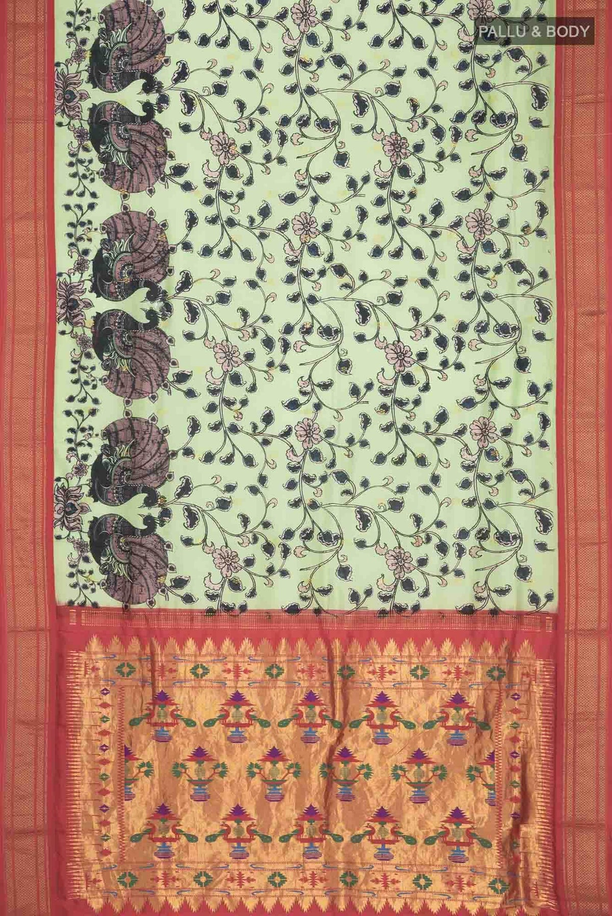 Green Printed Silk Saree