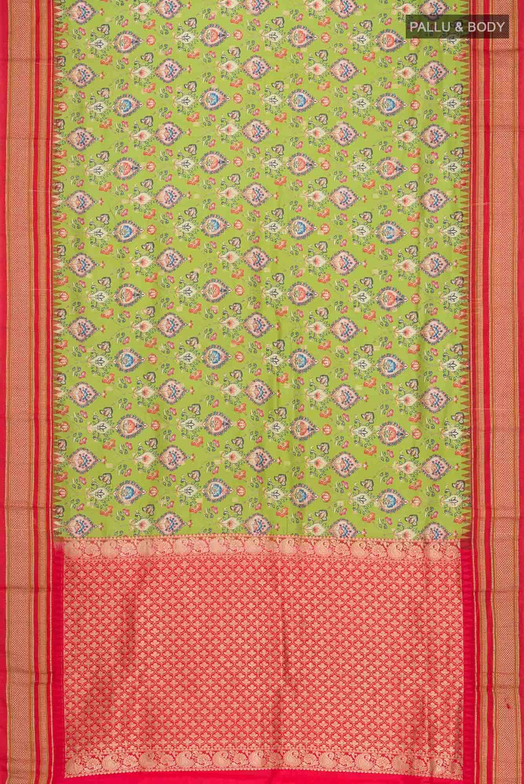 Green Printed Silk Saree