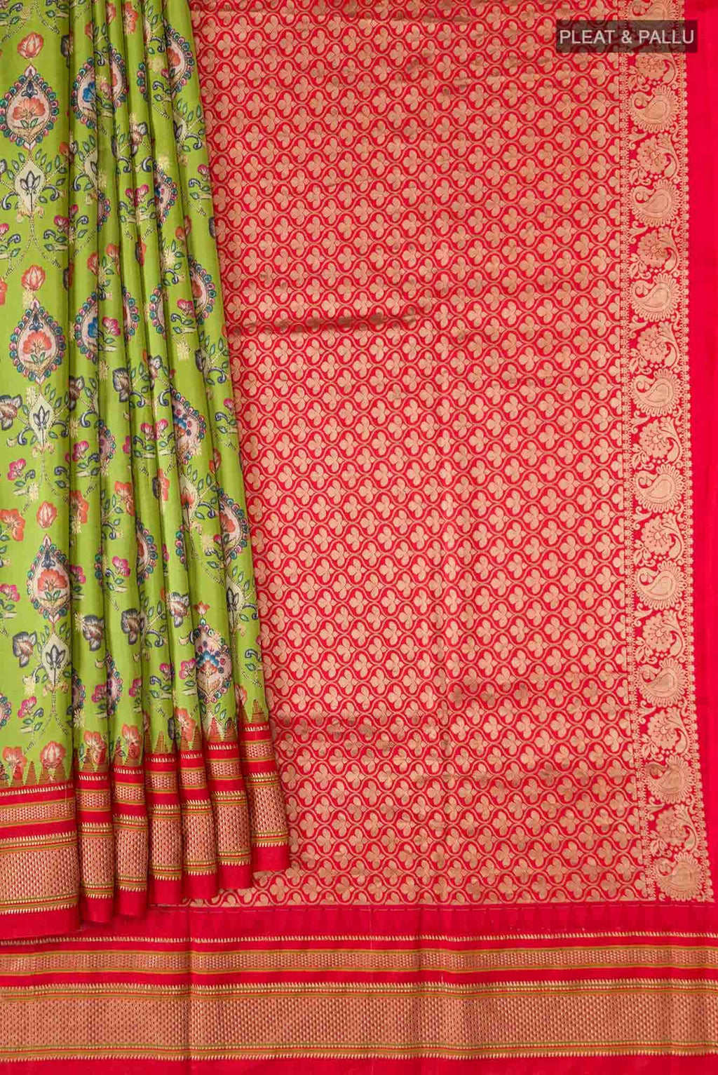 Green Printed Silk Saree