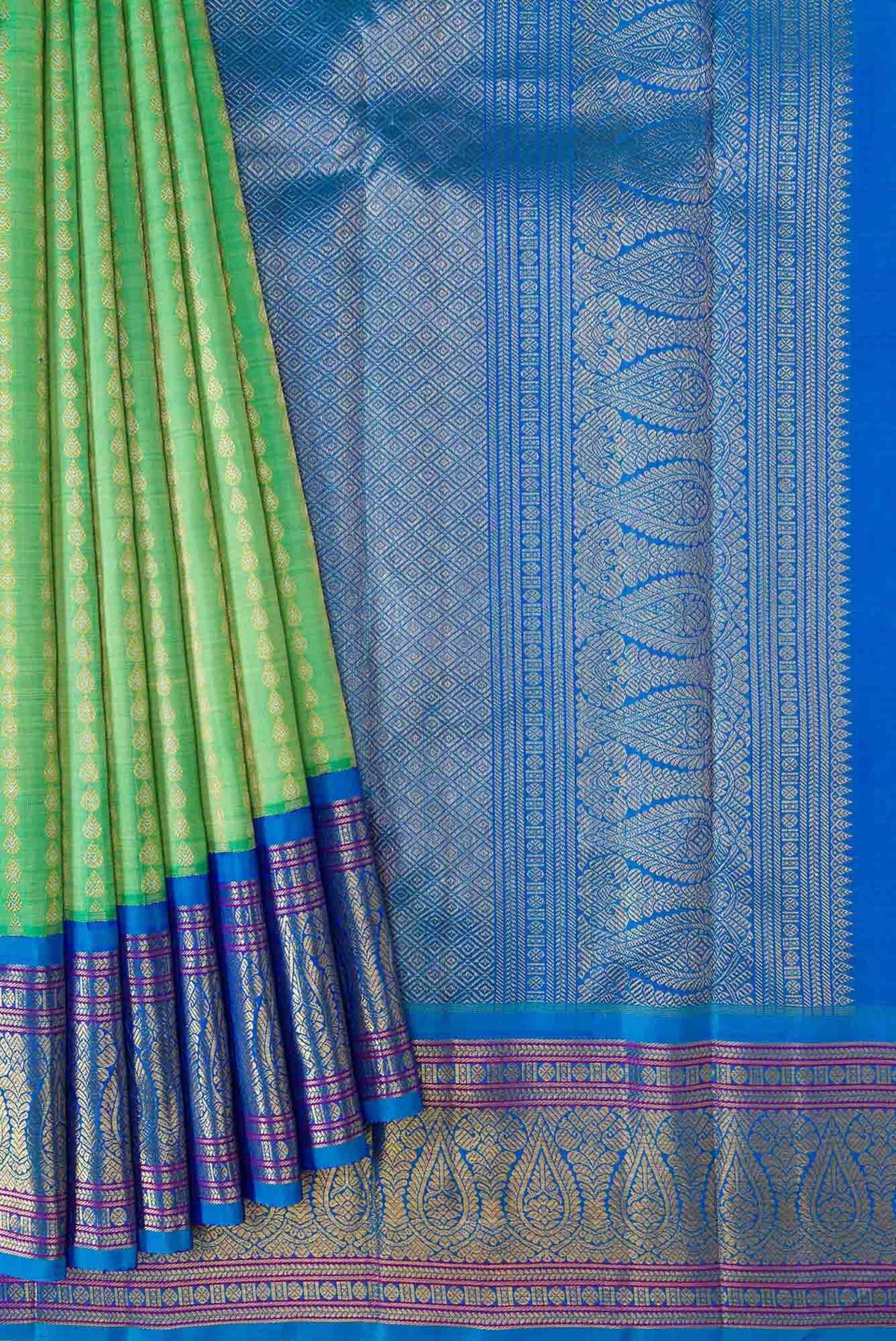 Pure Silk Pure Zari Sea Green Dual Tone Kanjivaram Saree