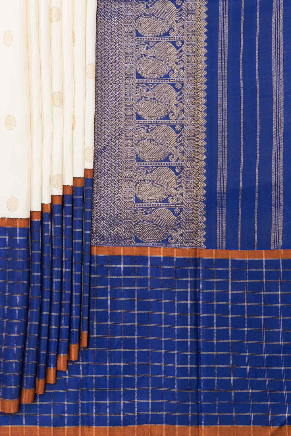 Pure Silk Pure Zari Off White Dual Tone Kanchipuram Saree