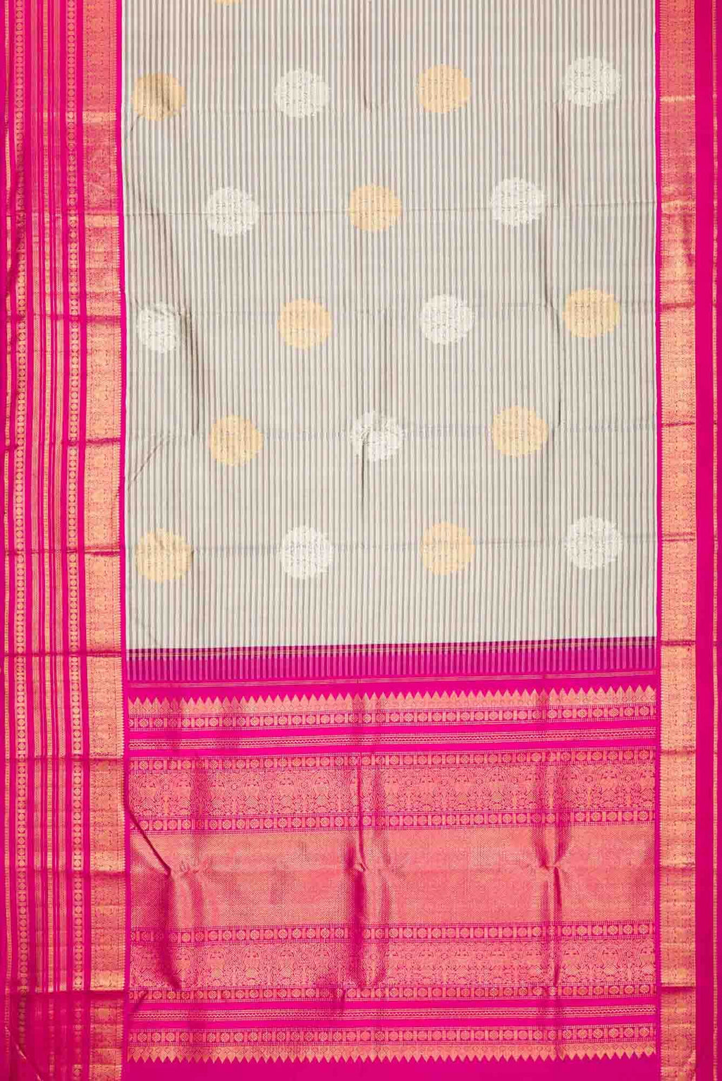 Pure Silk Pure Zari Off White and Grey Dual Tone Kanchipuram Saree