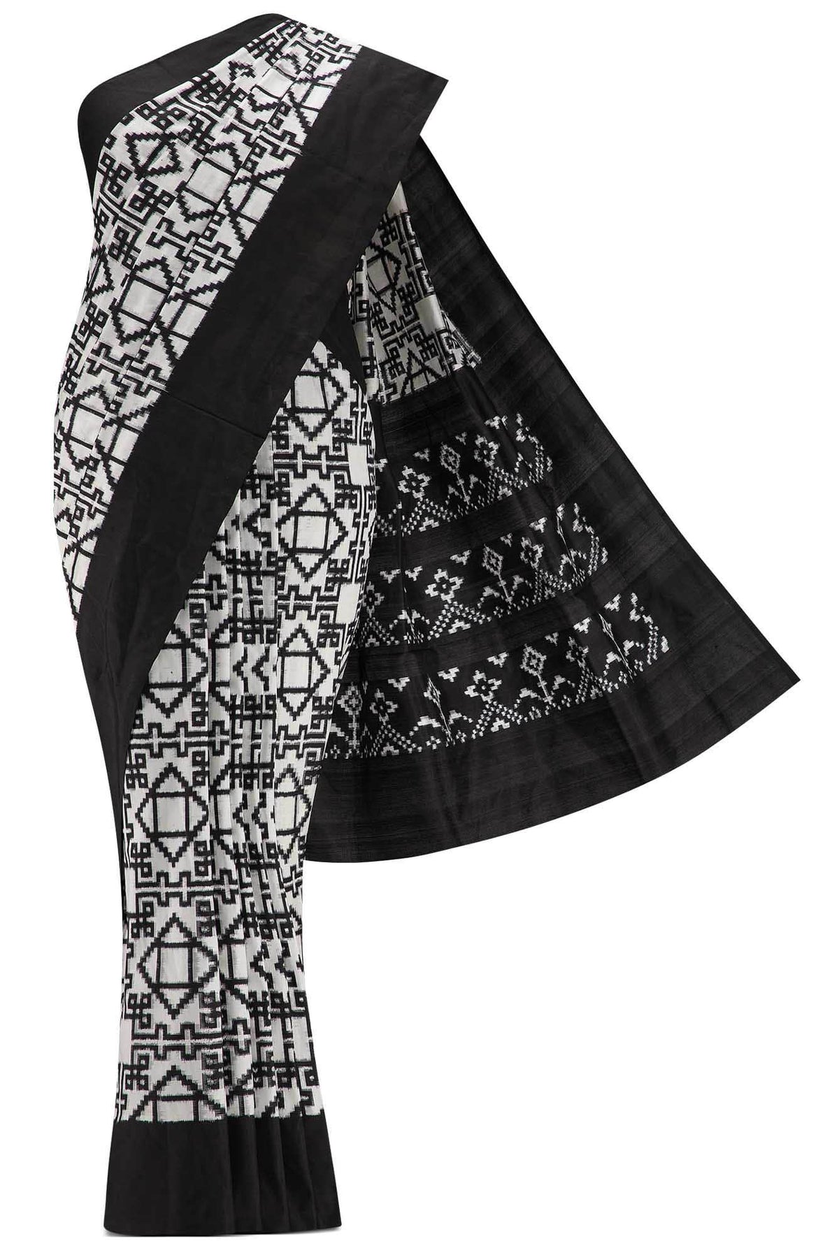 White Dual Tone Double Ikat Saree