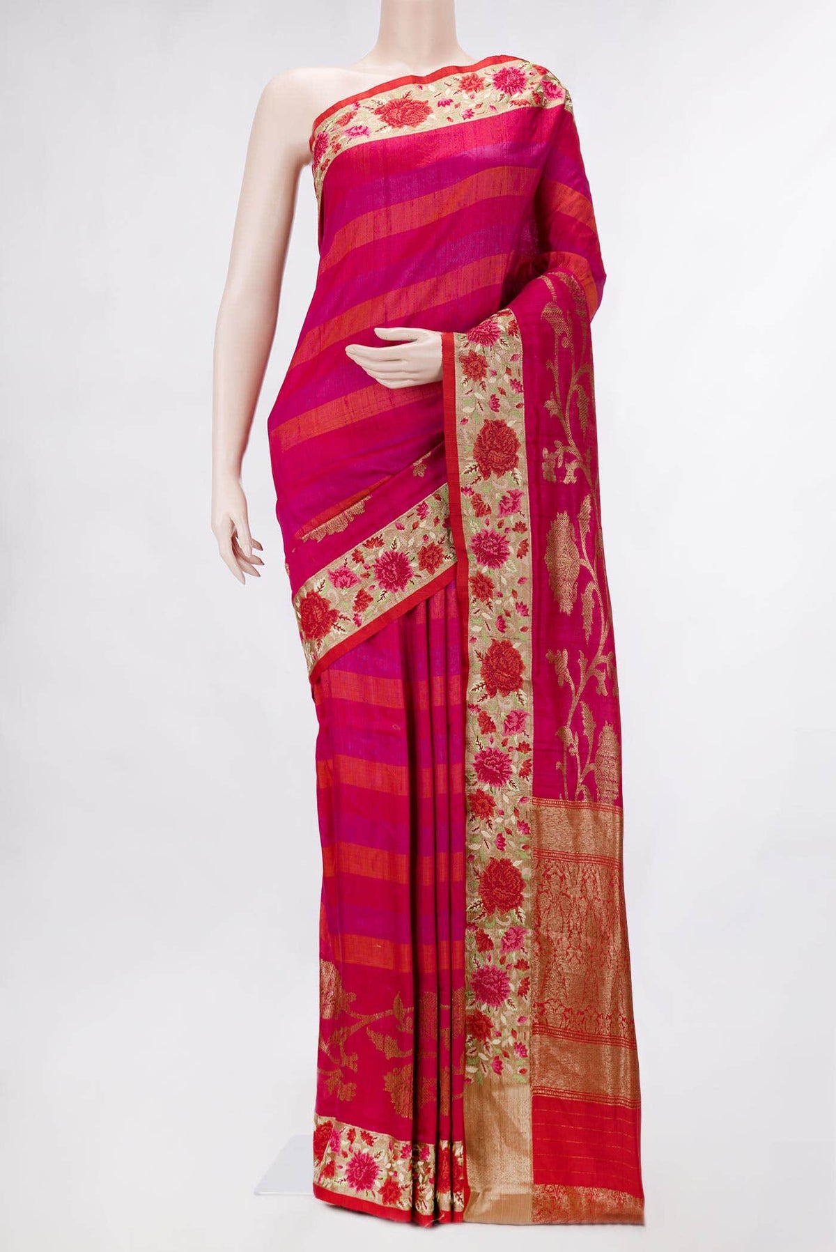 Rani Pink Dual Tone Tussar Silk Saree