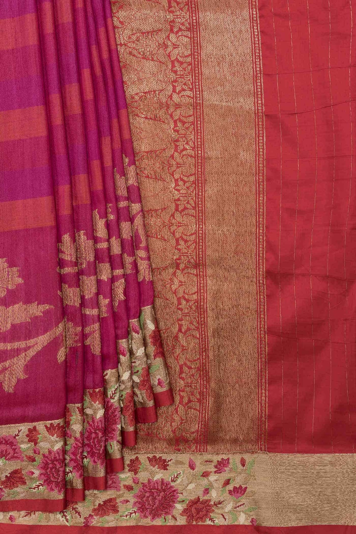Rani Pink Dual Tone Tussar Silk Saree
