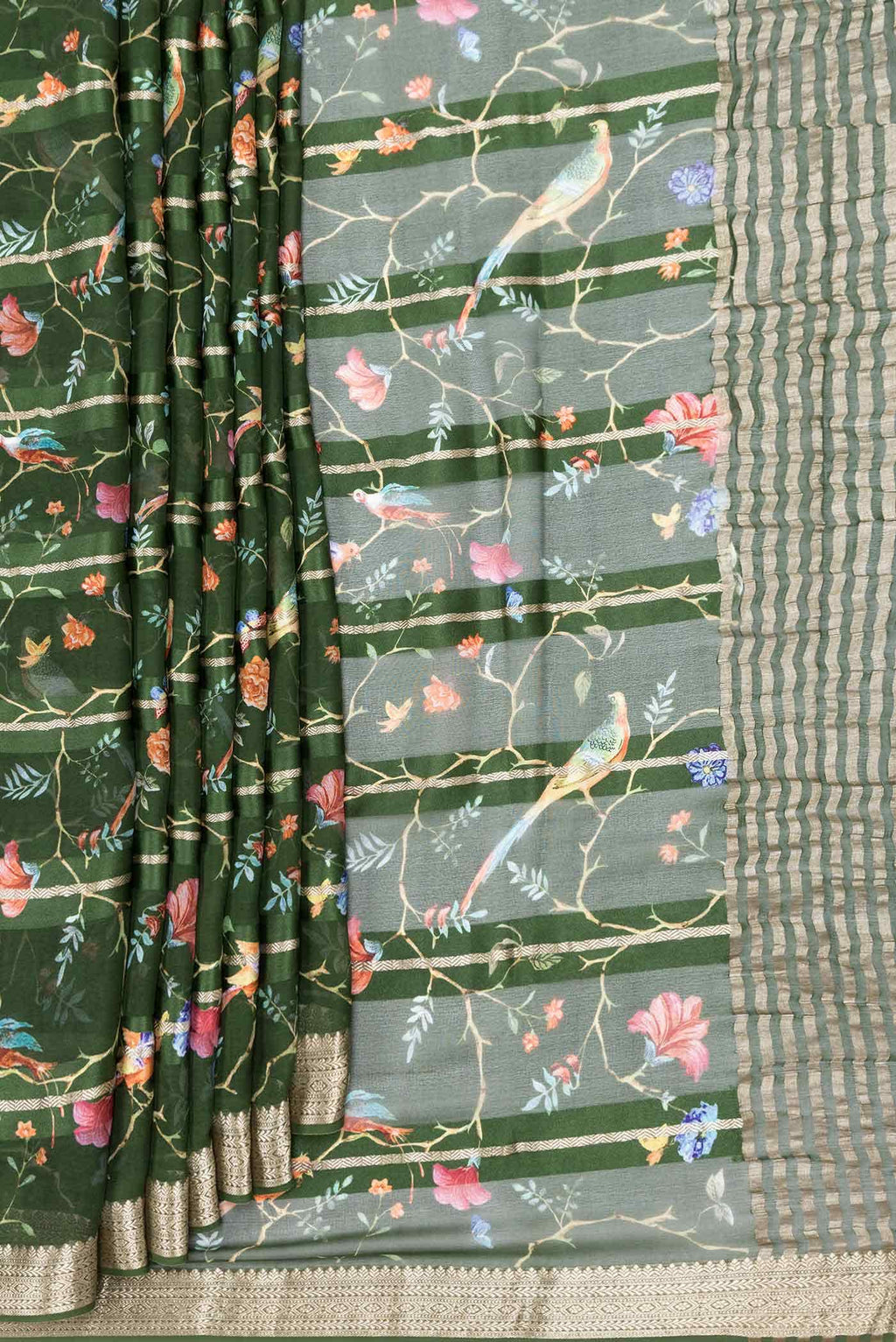 Green Dual Tone Mysore Georgette Saree