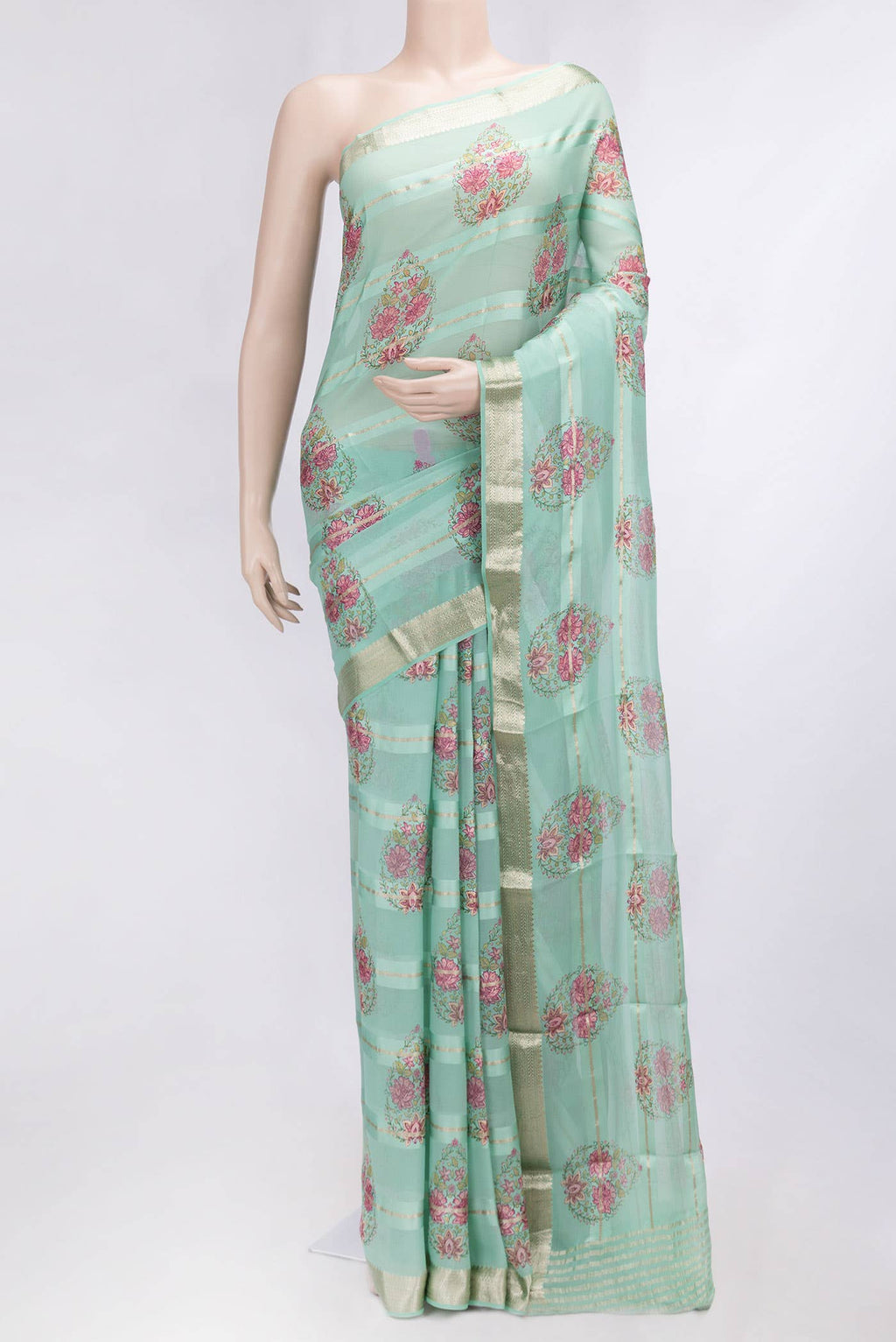 Sea Green Dual Tone Mysore Georgette Saree