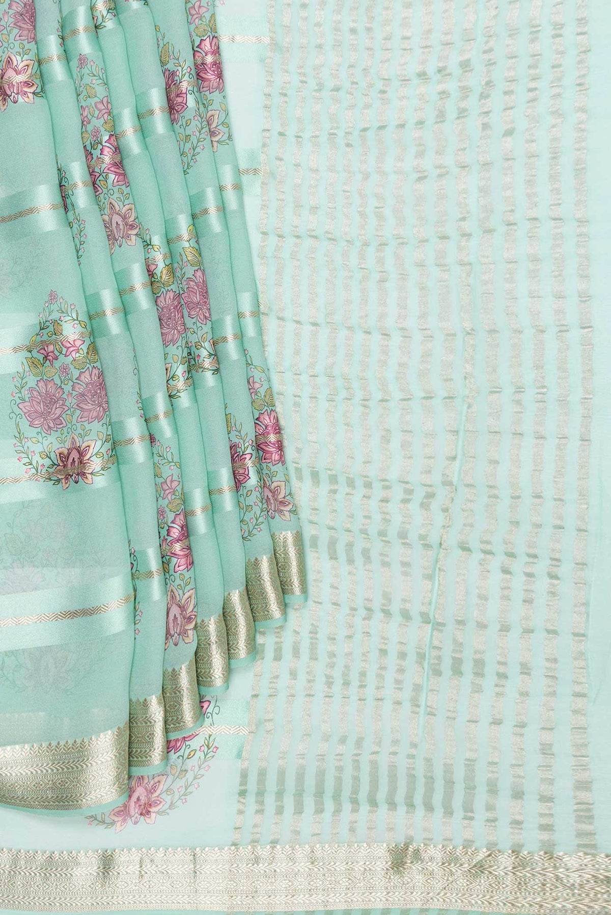 Sea Green Dual Tone Mysore Georgette Saree
