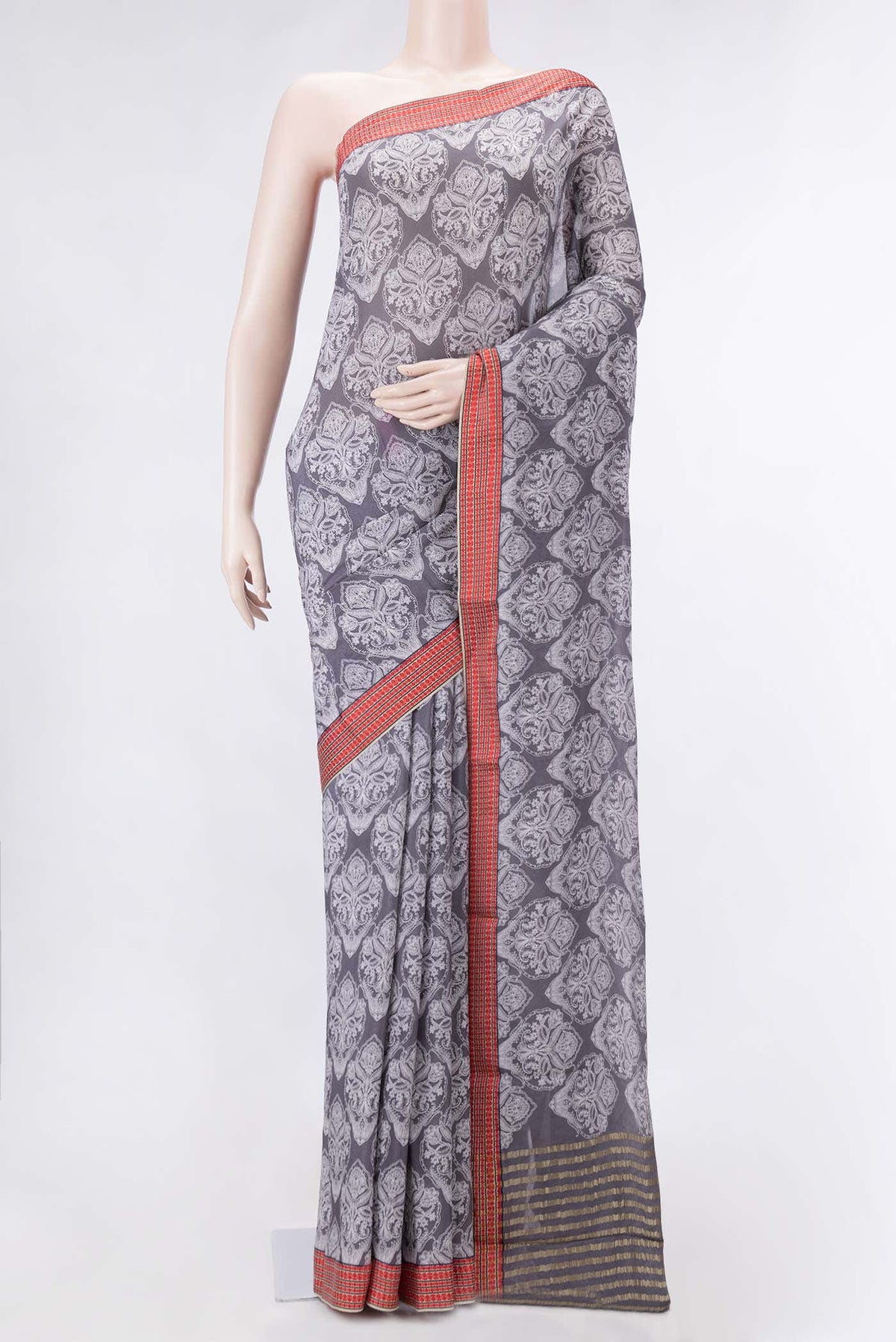 Grey Dual Tone Mysore Crepe Saree