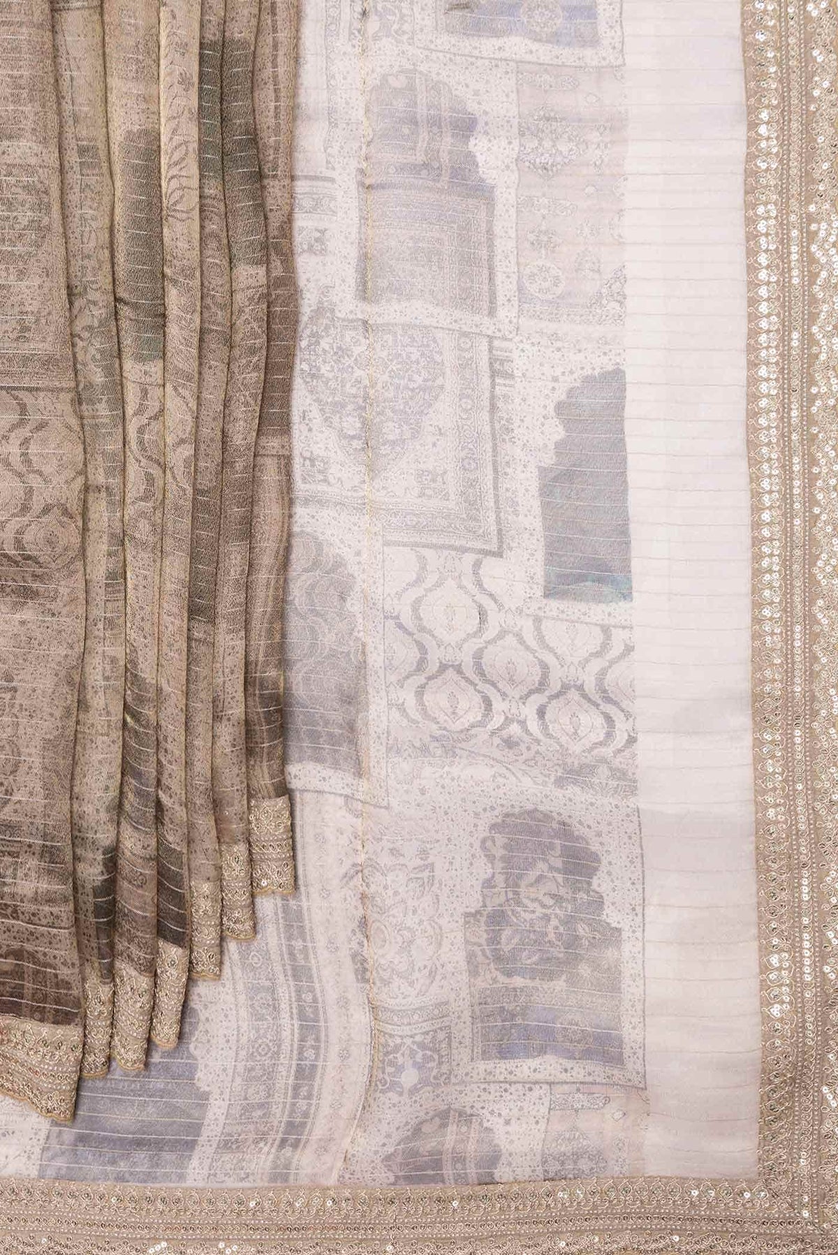 Dark Beige Dual Tone Organza Silk Saree
