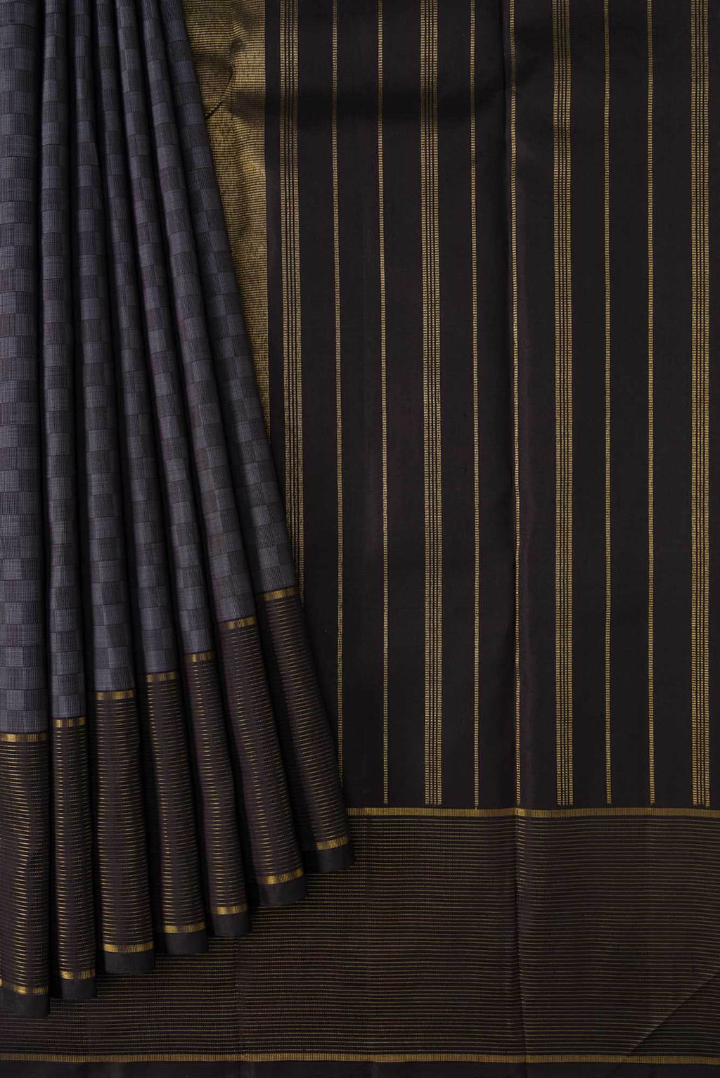 Pure Silk Pure Zari Grey and Black Dual Tone Kanjivaram Saree