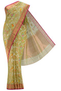 Pure Silk Pure Zari Mehandi Green Dual Tone Kota Saree