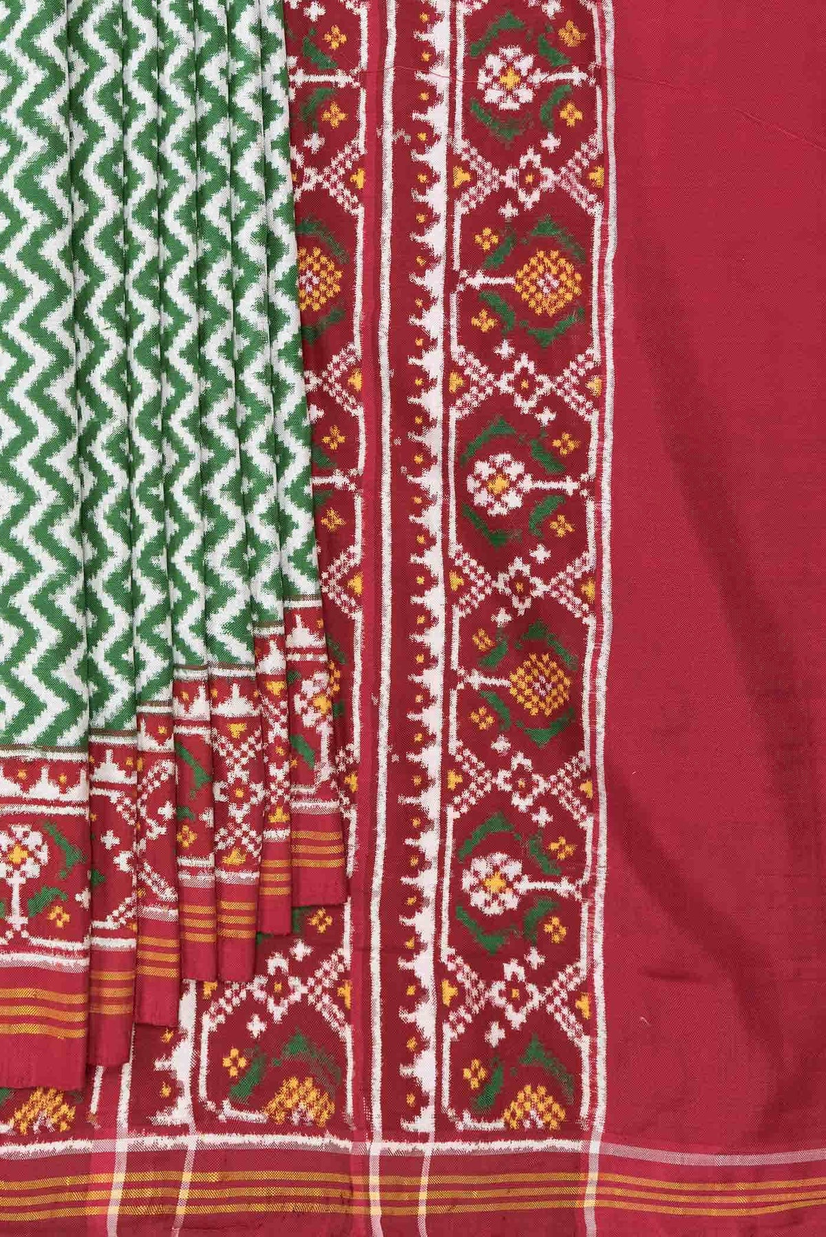 Pure Silk Pure Zari Green Dual Tone Double Ikat Saree