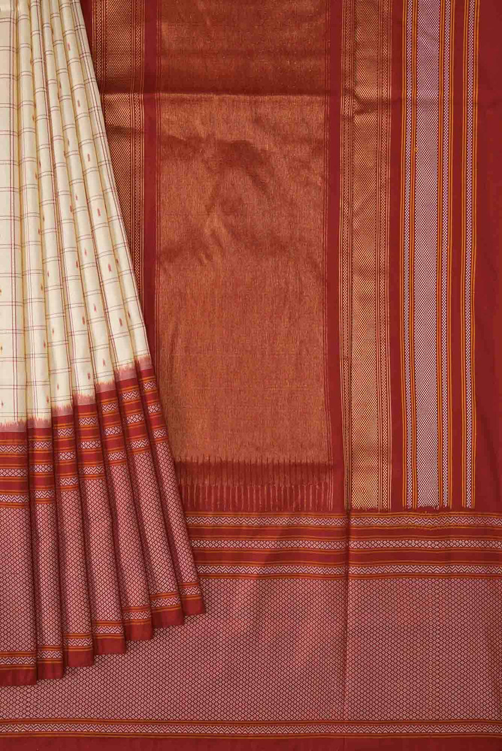 Cream Double Ikat Saree