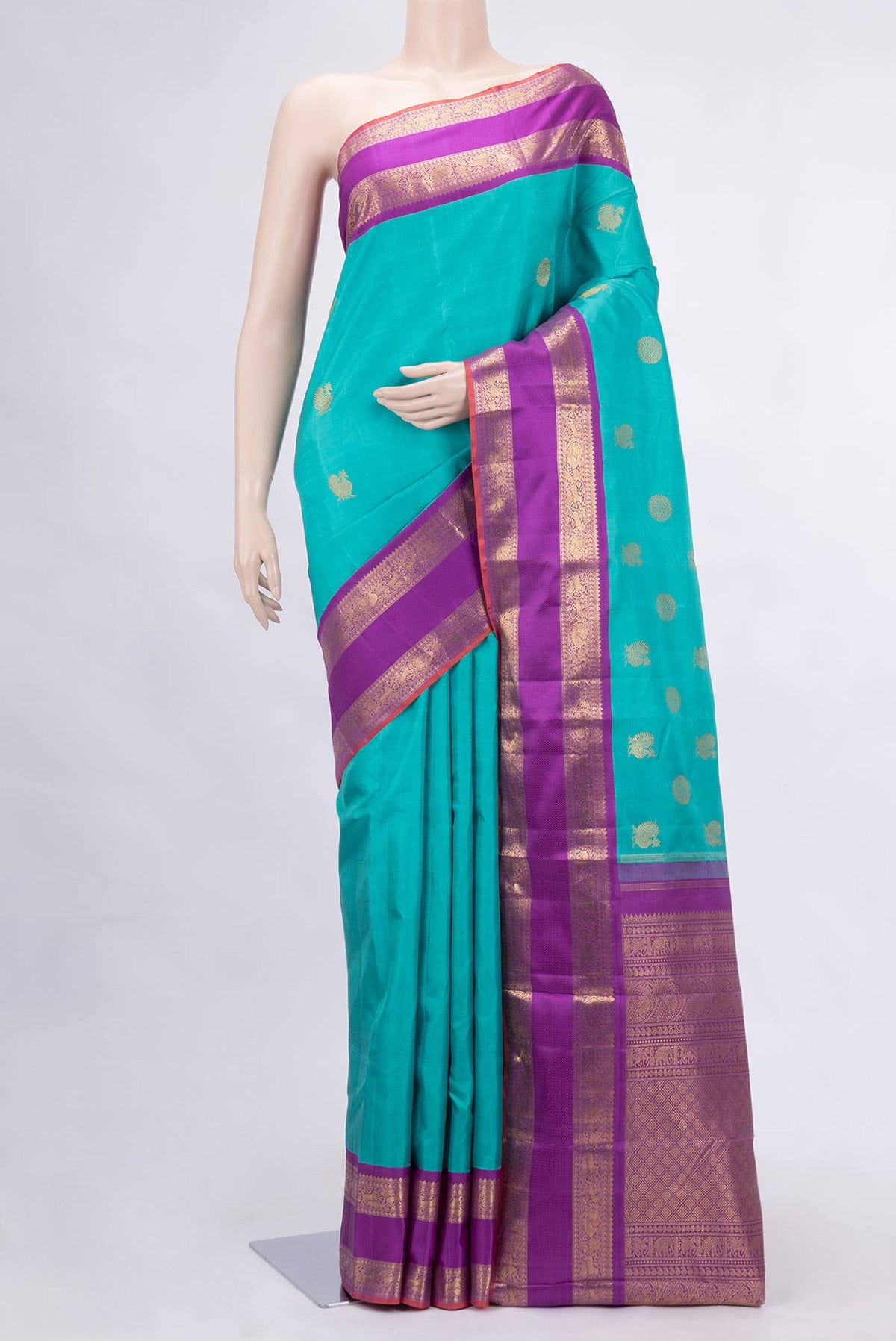 Pure Silk Pure Zari Sky Blue Dual Tone Kanchipuram Saree