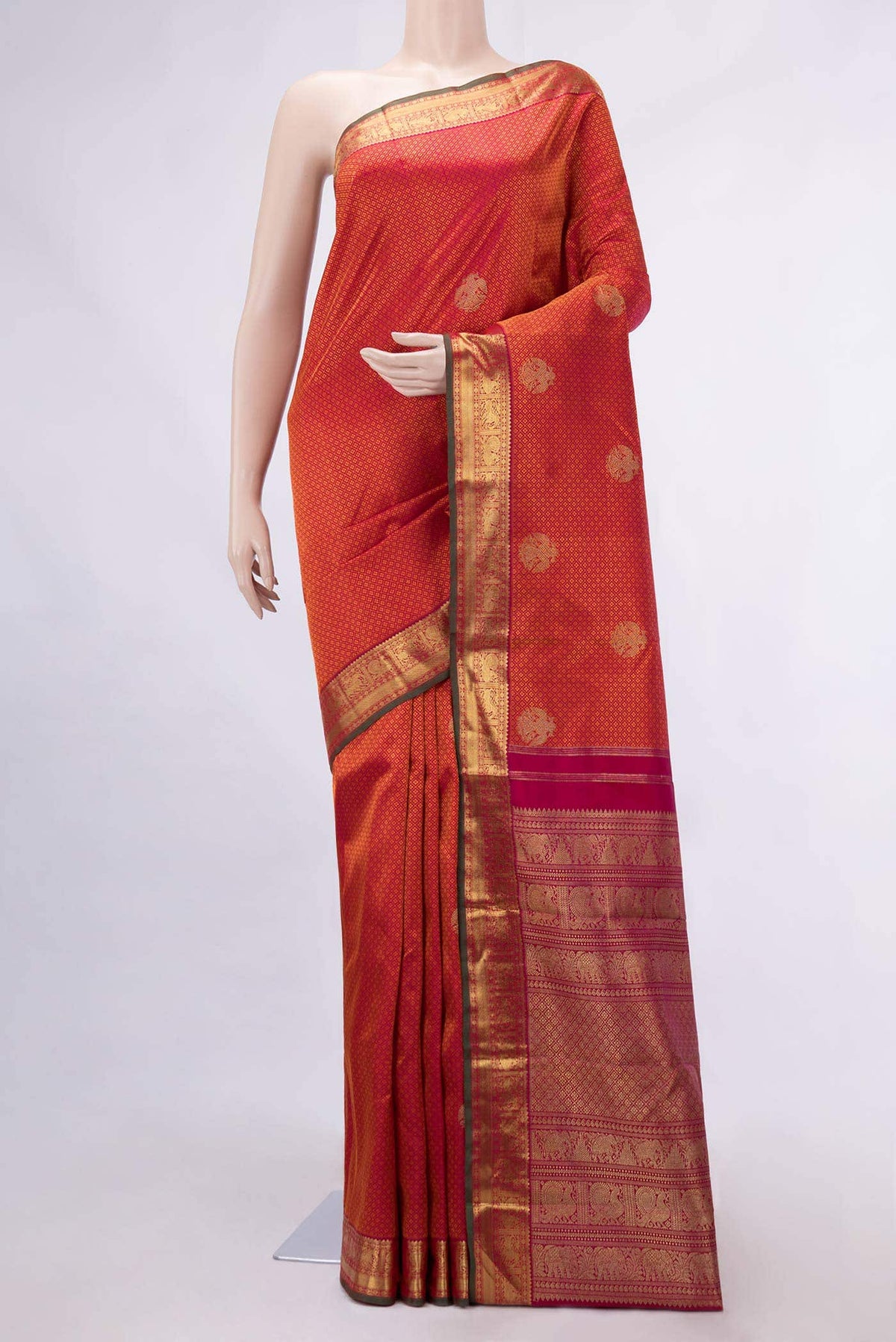 Pure Silk Pure Zari Dark Pink Dual Tone Kanchipuram Saree