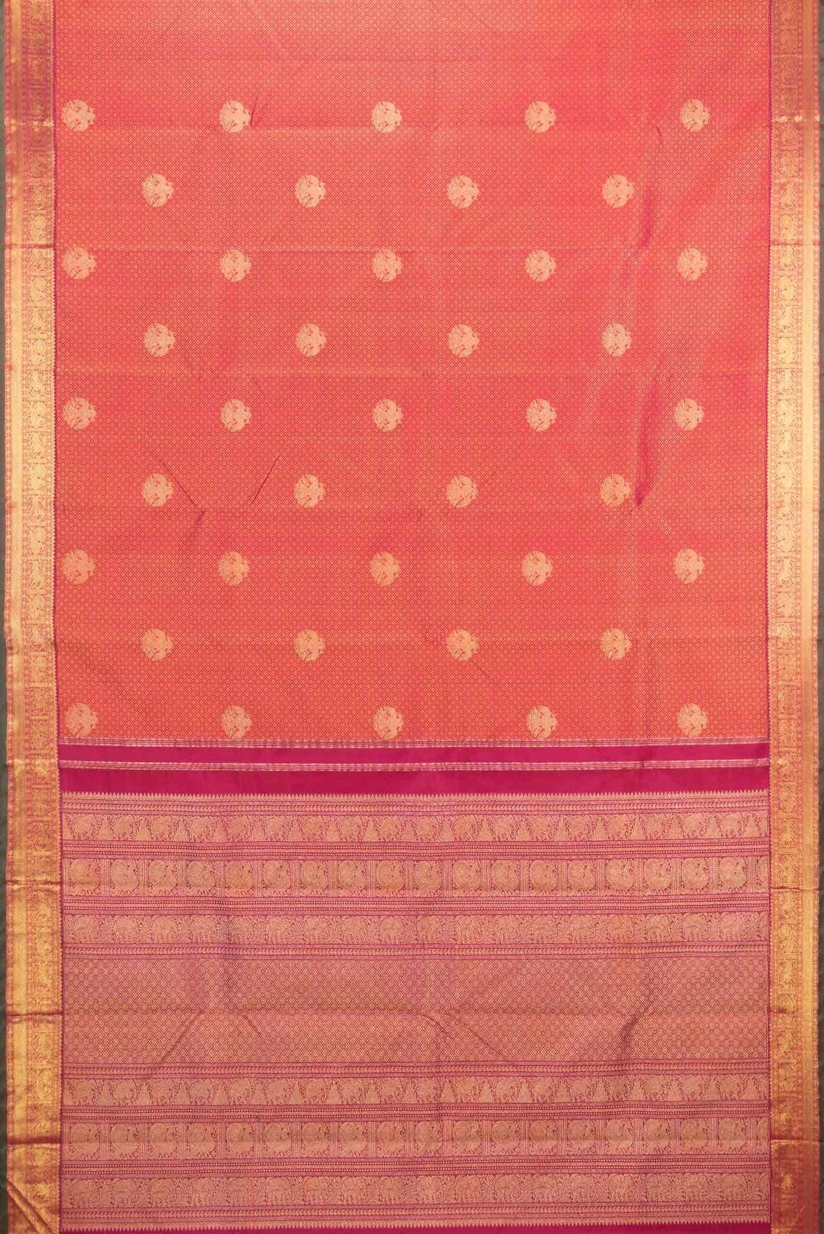 Pure Silk Pure Zari Dark Pink Dual Tone Kanchipuram Saree