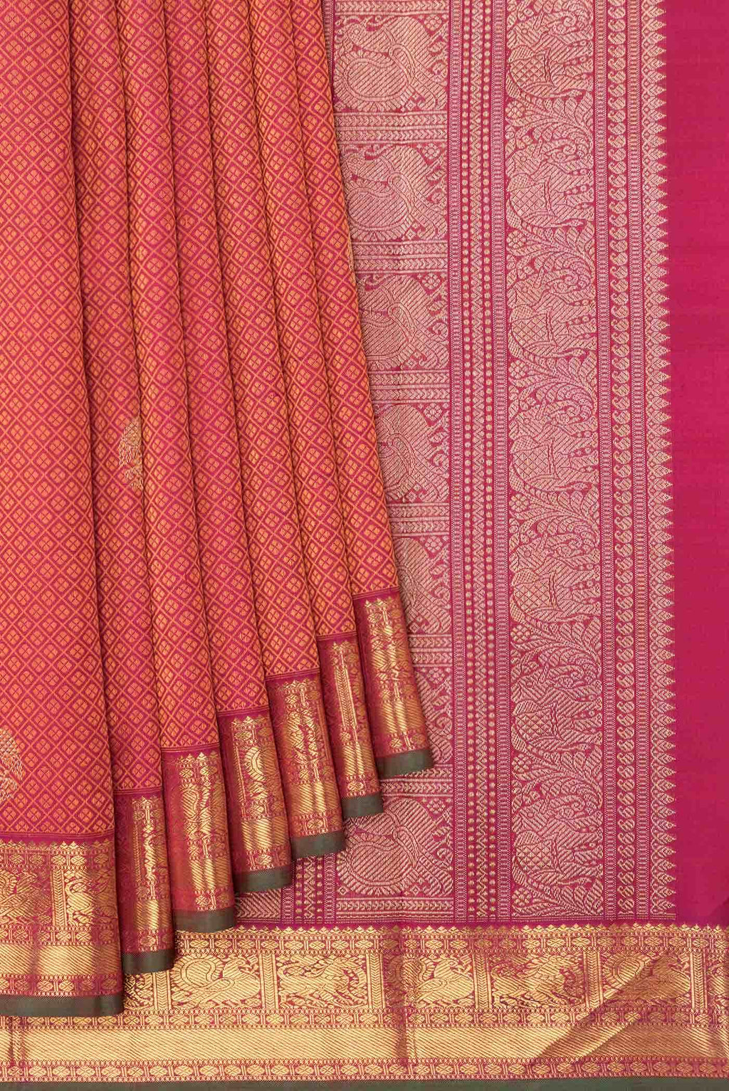 Pure Silk Pure Zari Dark Pink Dual Tone Kanchipuram Saree