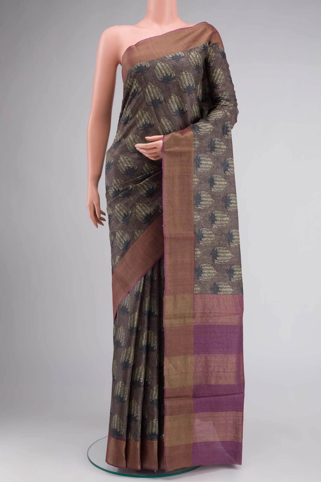 Grey Bhagalpuri Tussar Silk Saree