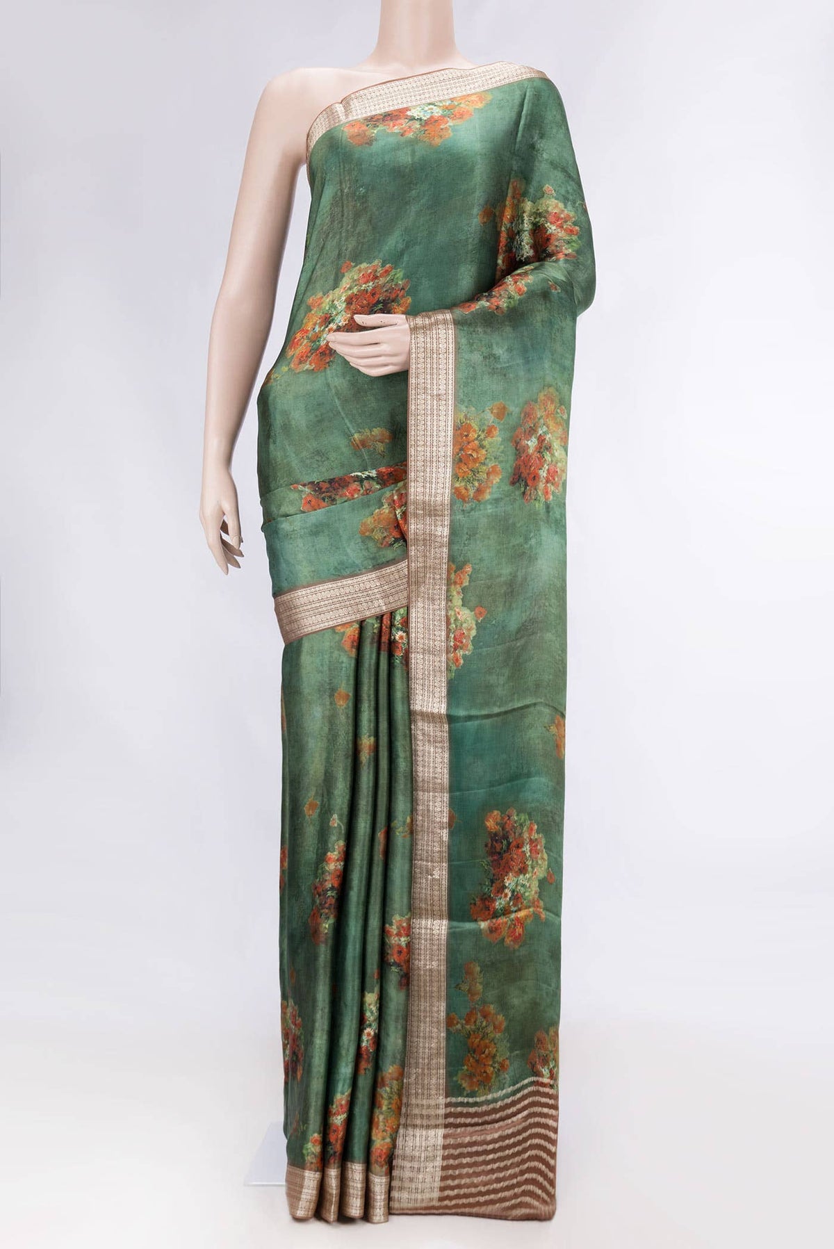 Green Dual Tone Mysore Crepe Saree