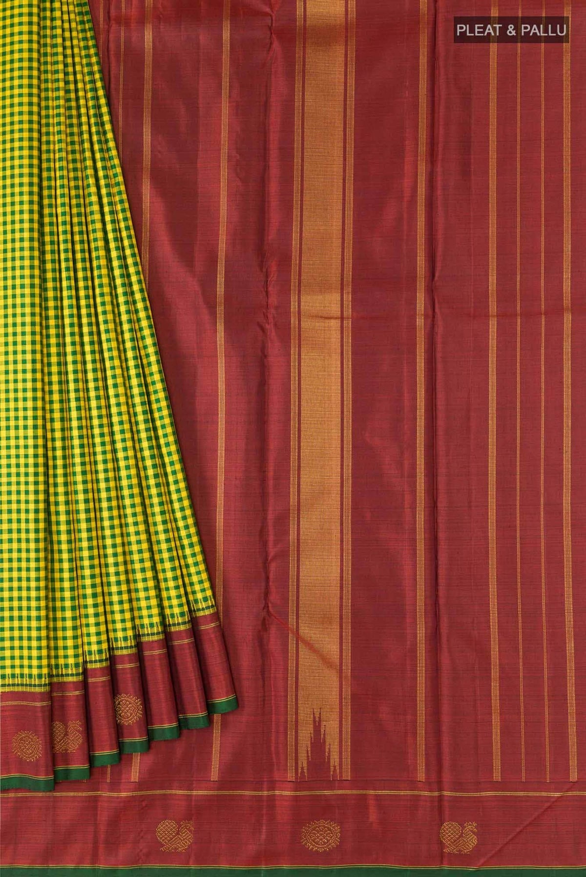 Green and Yellow Dual Tone Kanjivaram Silk Saree