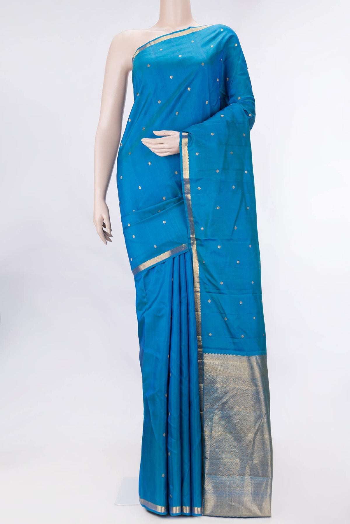 Pure Silk Pure Zari Peacock Blue Dual Tone Kanchipuram Saree